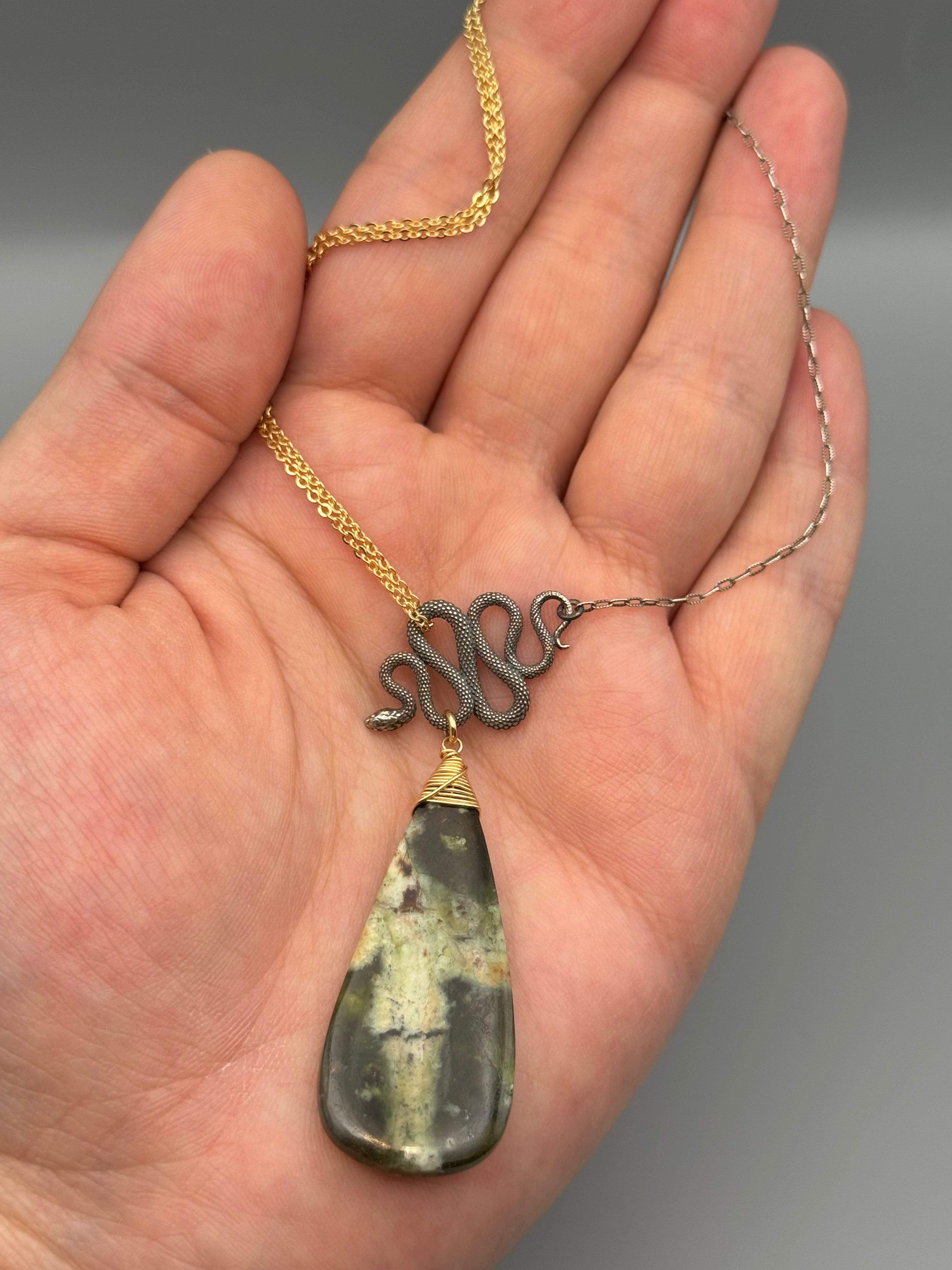 •NĀGA• chrome chalcedony + mixed metal necklace (18"-20" long)
