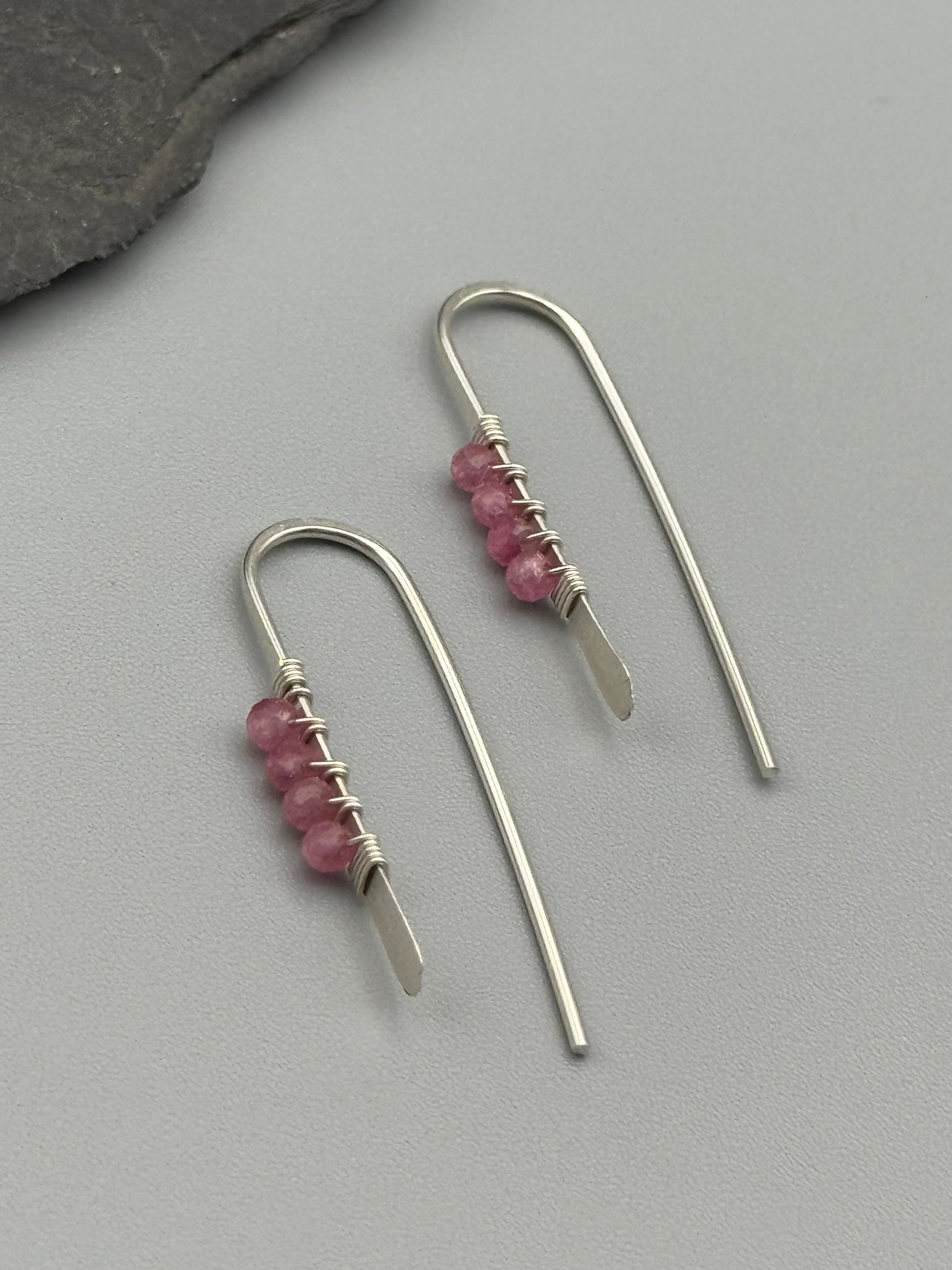 •PETITE THREADER• pink sapphire + silver earrings