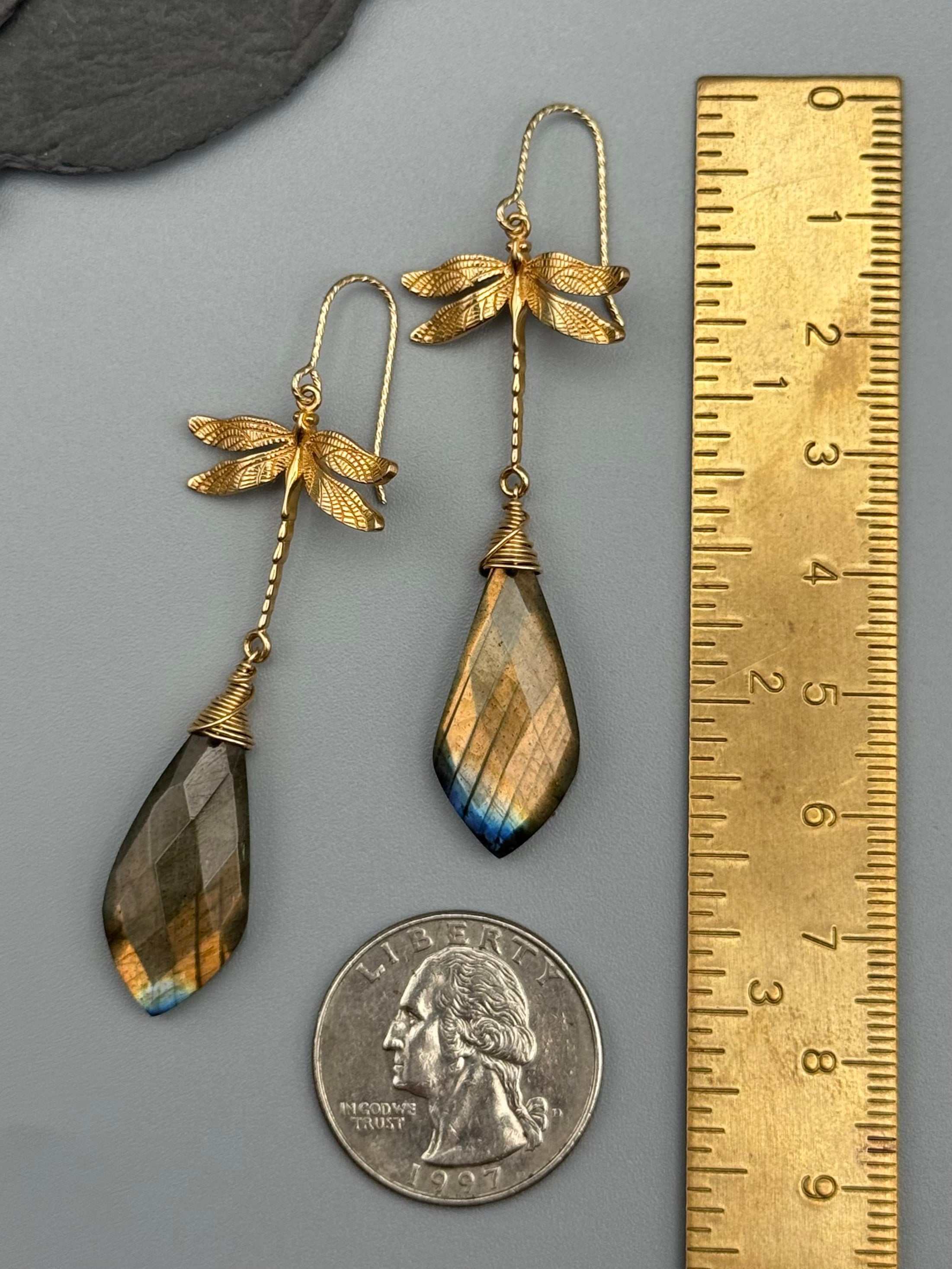 •ODONATA• golden labradorite + gold earrings