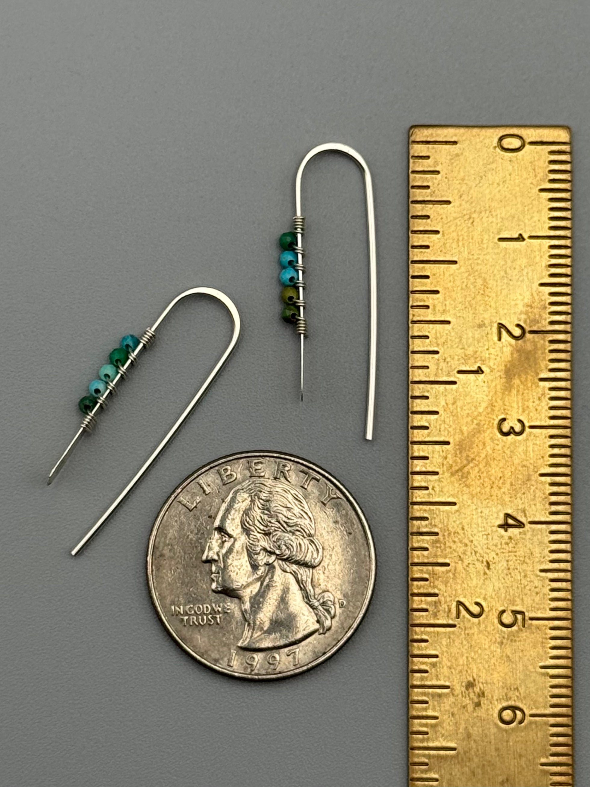•PETITE THREADER• turquoise + silver earrings