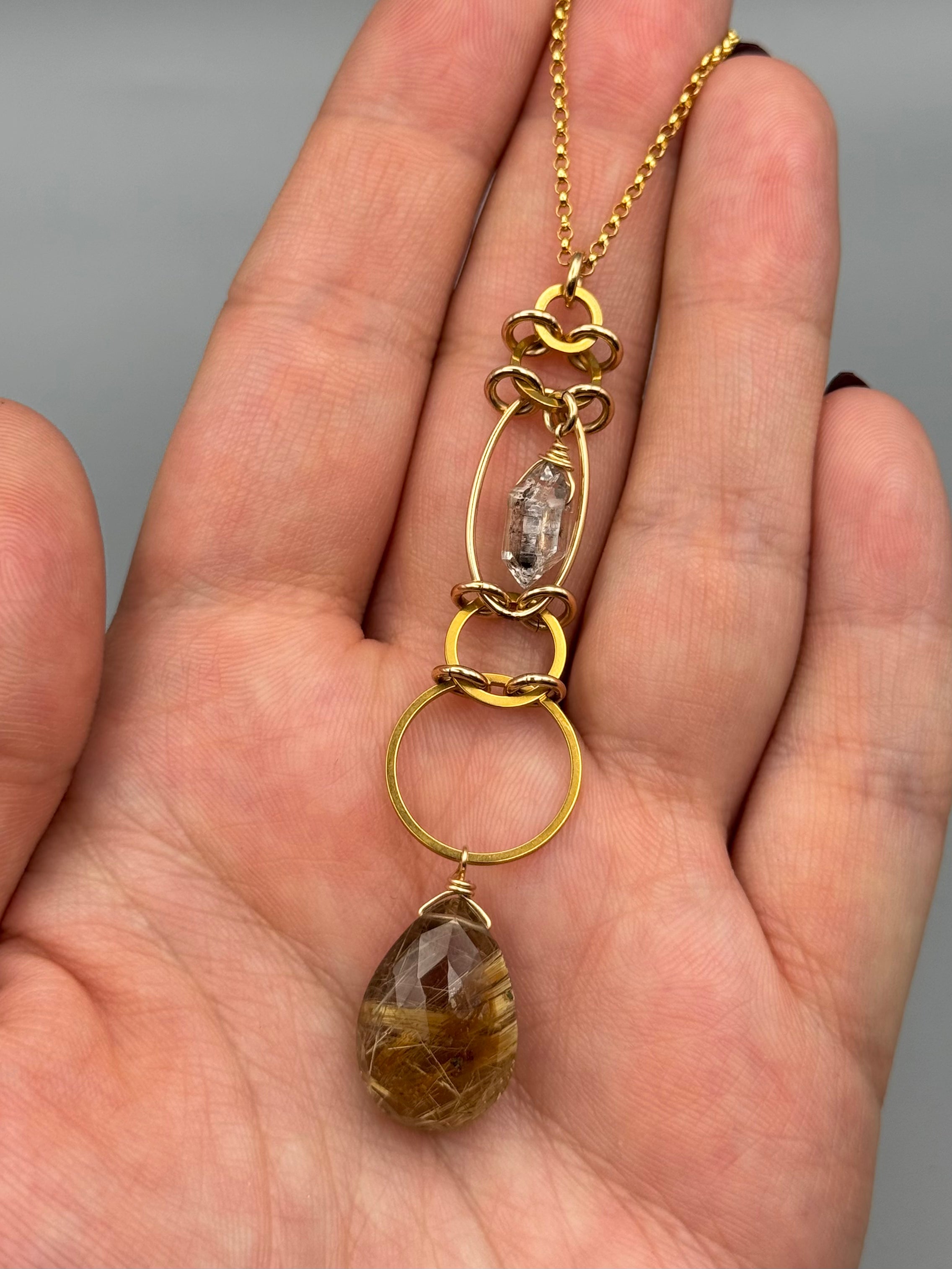 •EOWYN• herkimer + rutilated quartz gold necklace (18"-20" long)