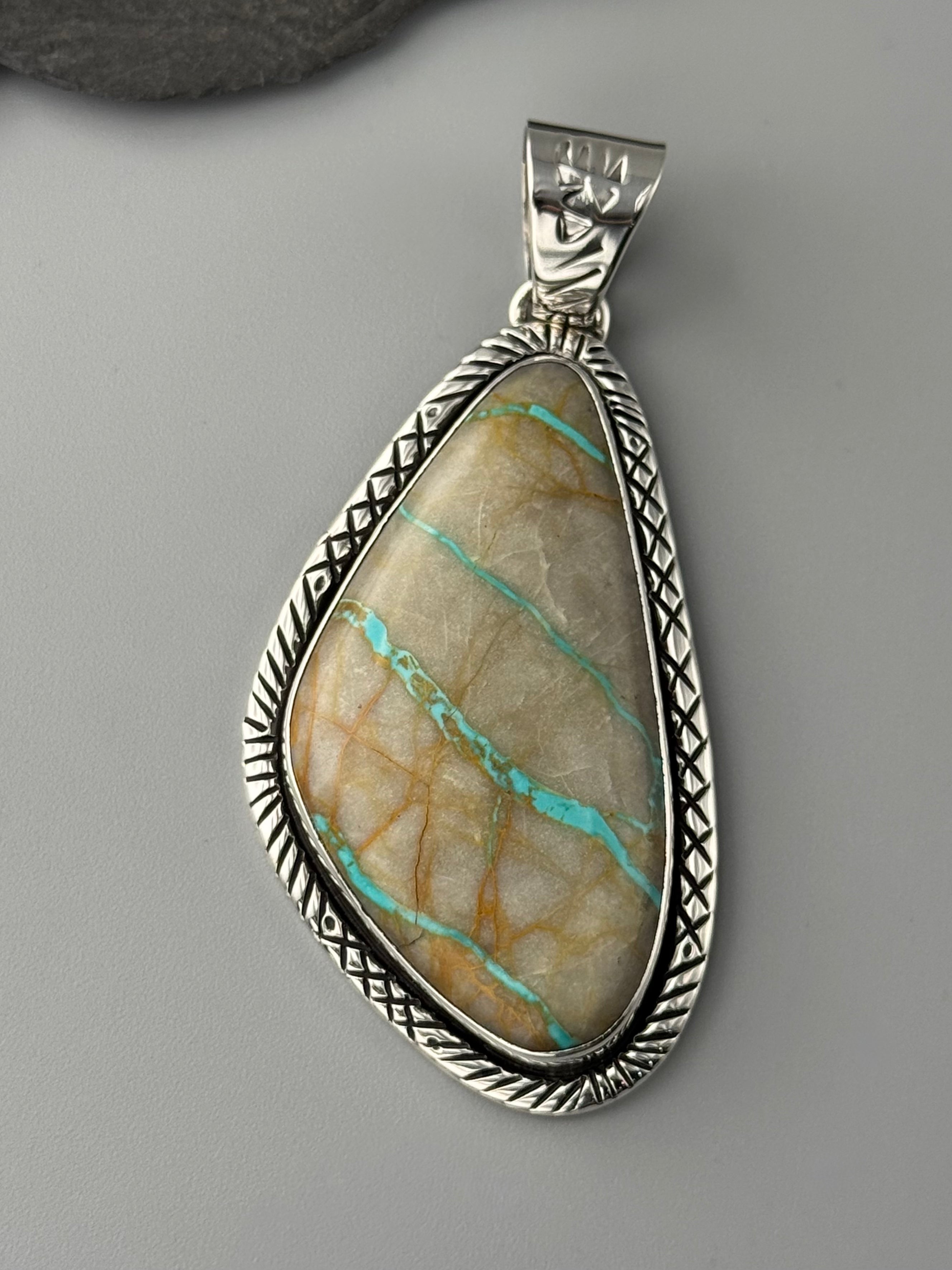 •ROYSTON RIBBON TURQUOISE - SNAKE WISDOM• Navajo sterling silver pendant