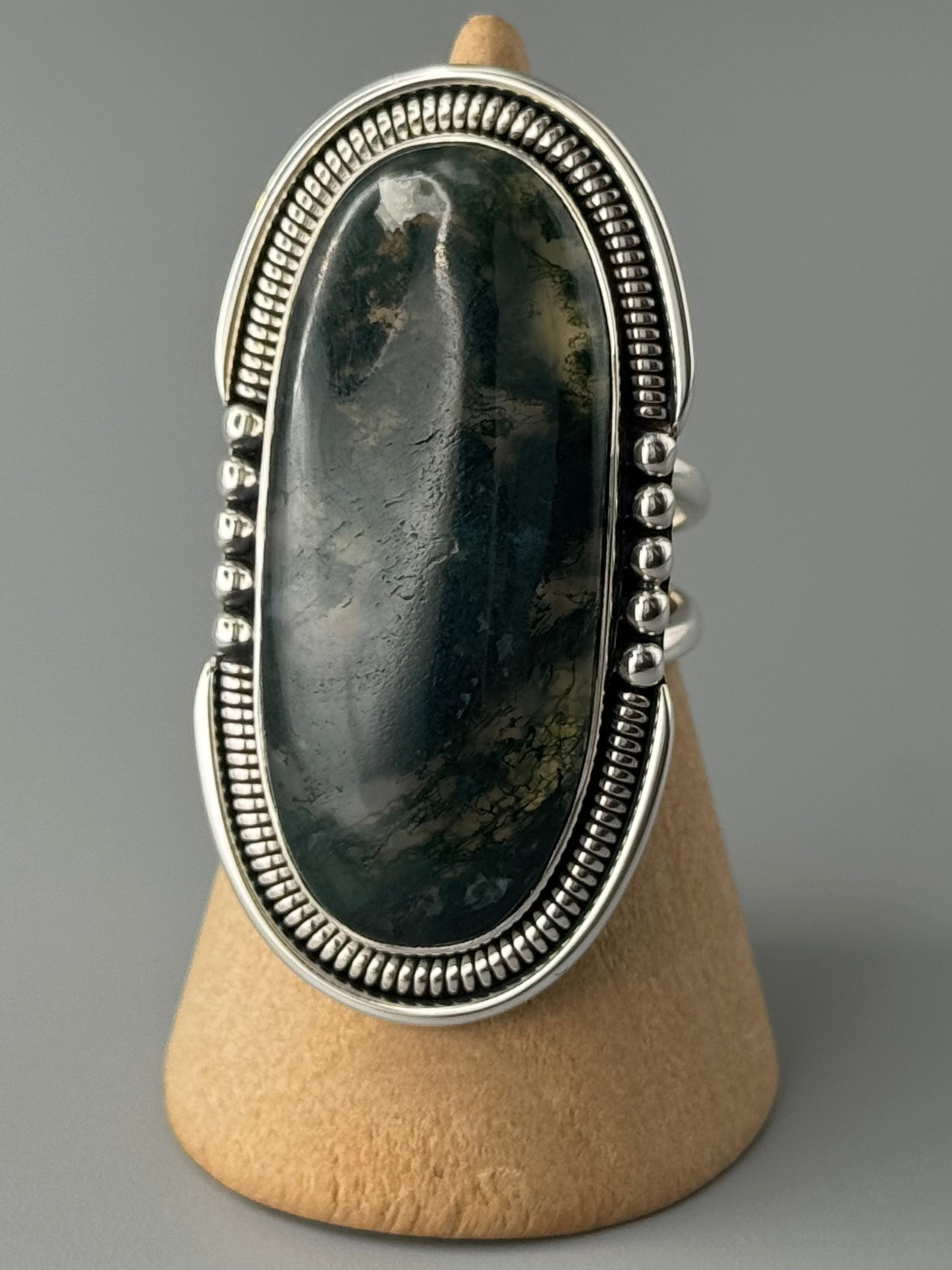 •MOSS AGATE - INTERSTELLAR• split band silver ring (size 8)