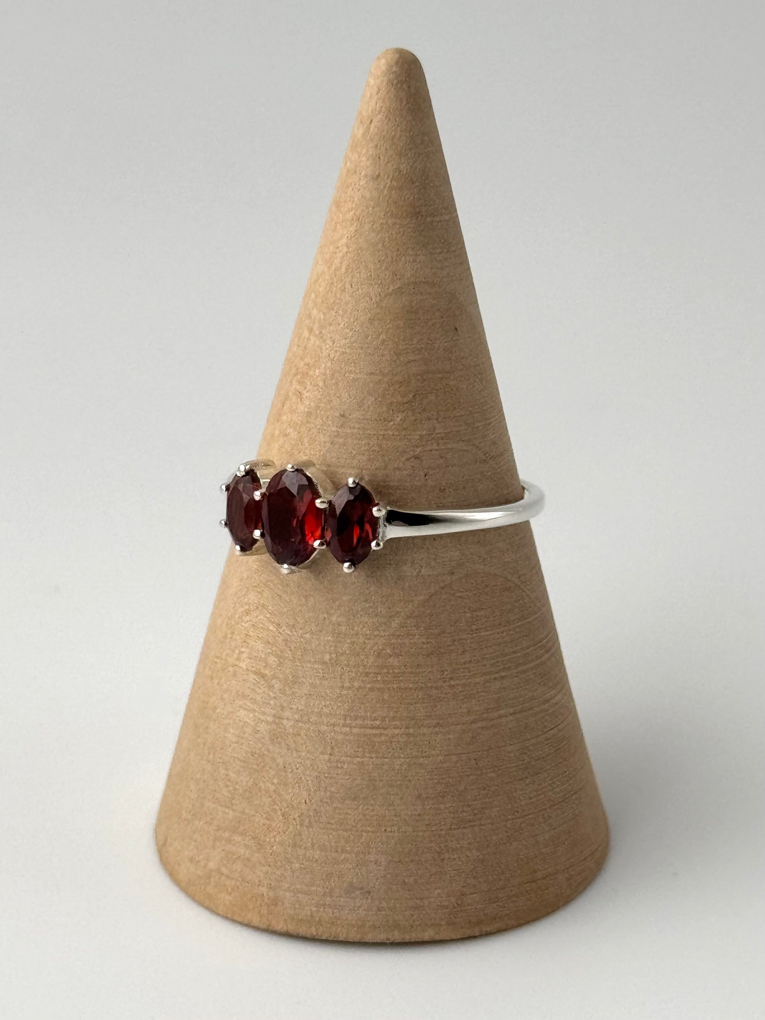 •GARNET - LIL' FACETED TRIO• prong set silver ring (various sizes)
