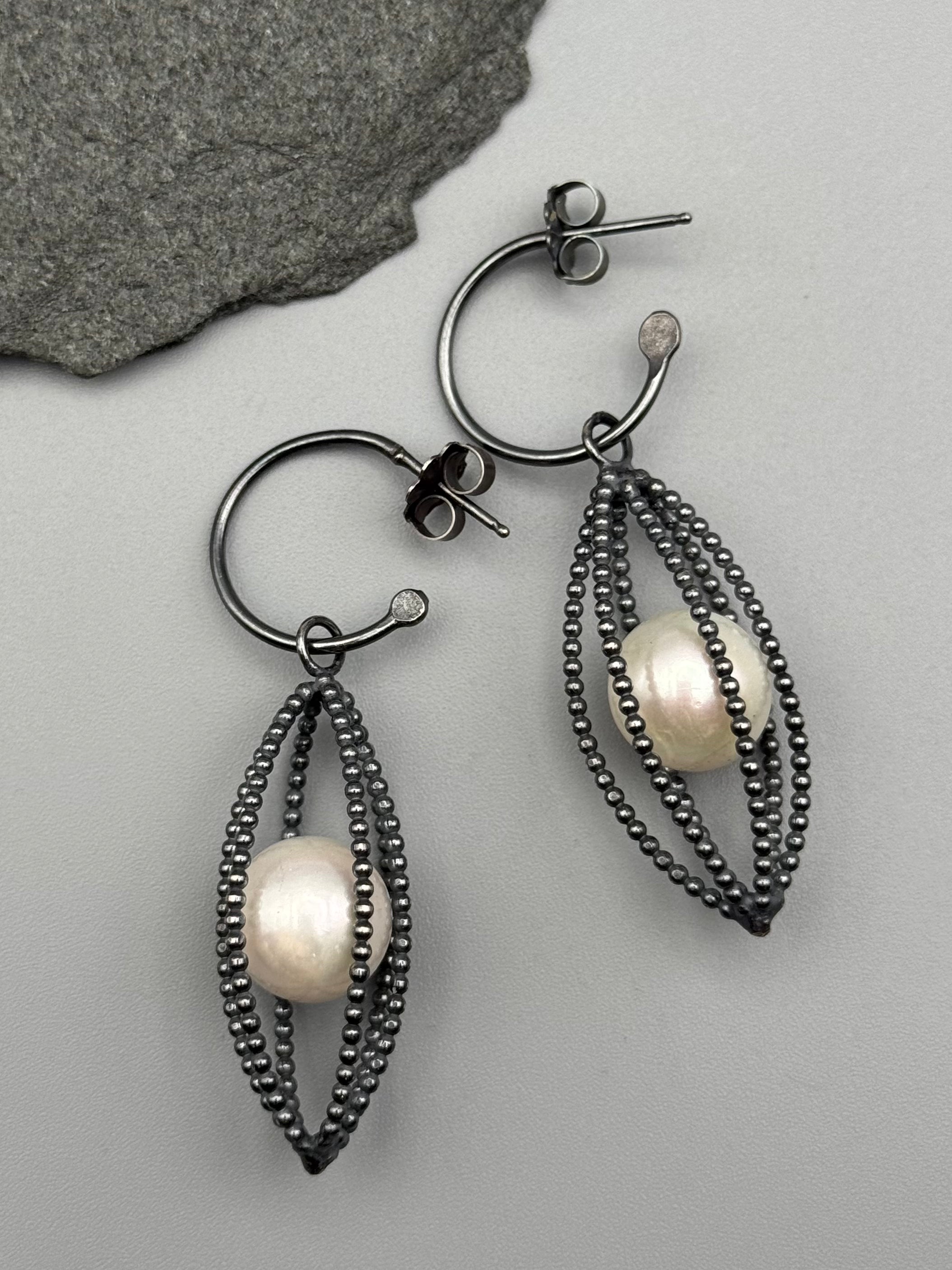 •POD• pearl + silver post earrings