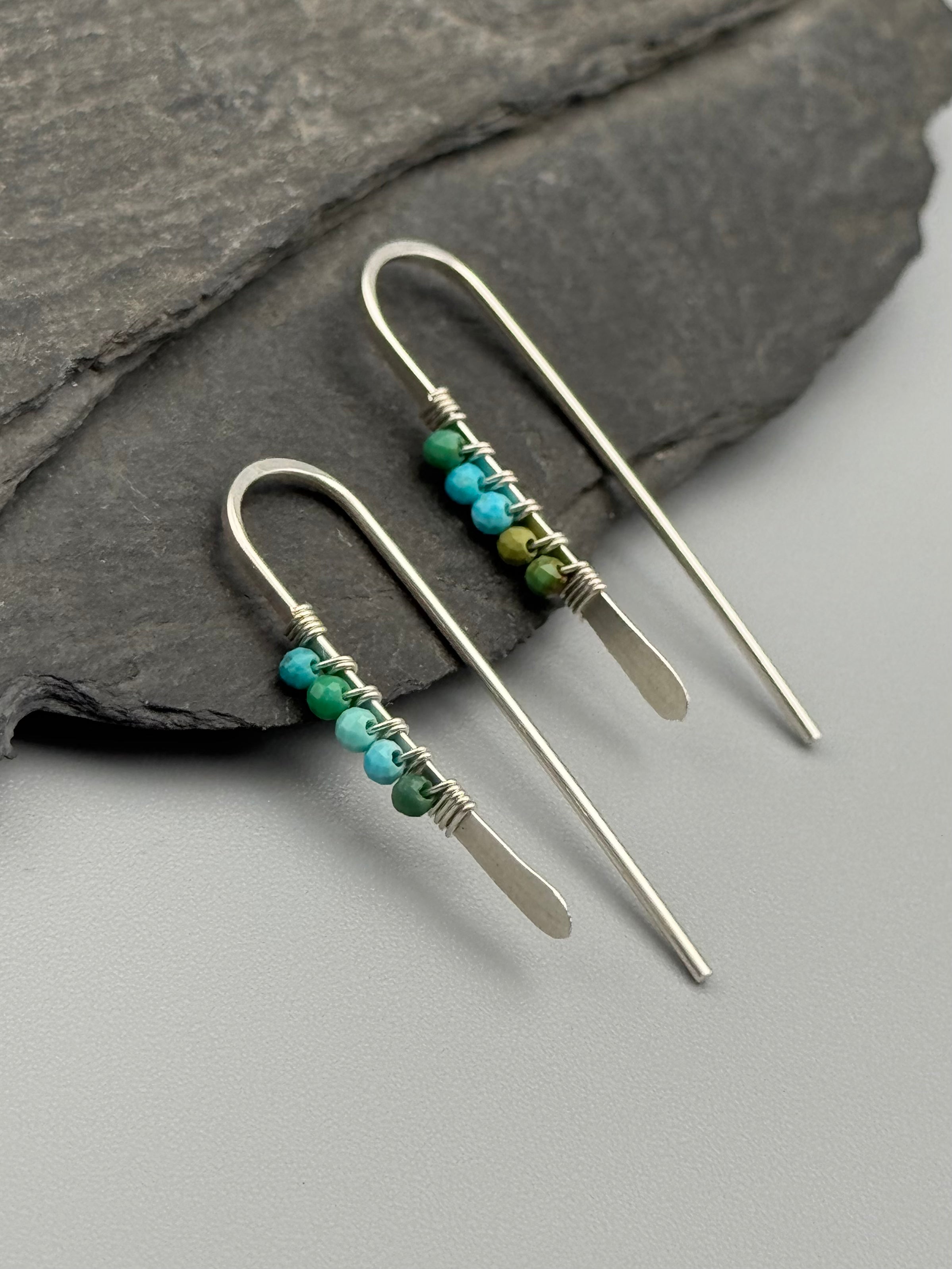 •PETITE THREADER• turquoise + silver earrings