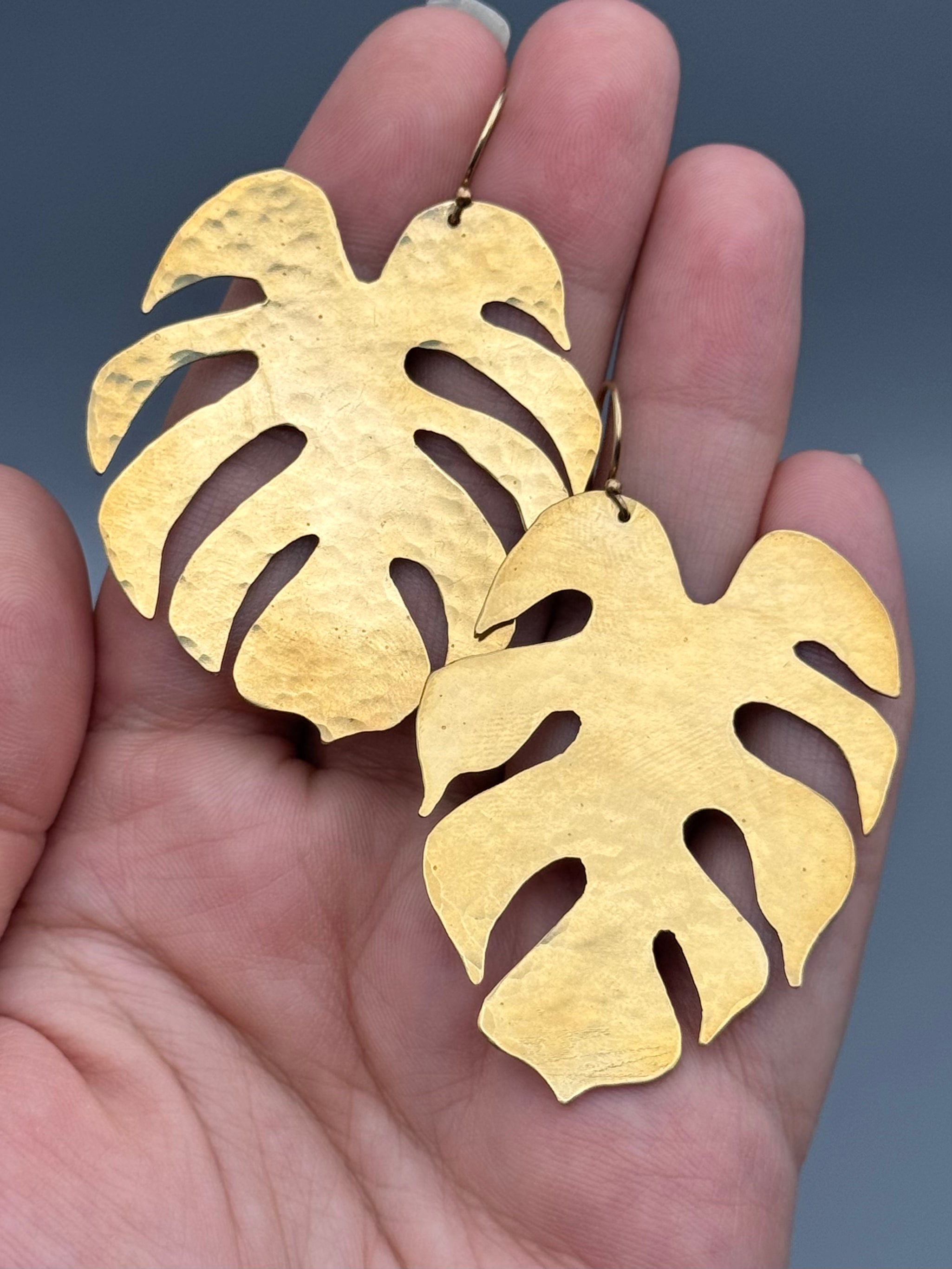 •MONSTERA• gold leaf dangle earrings