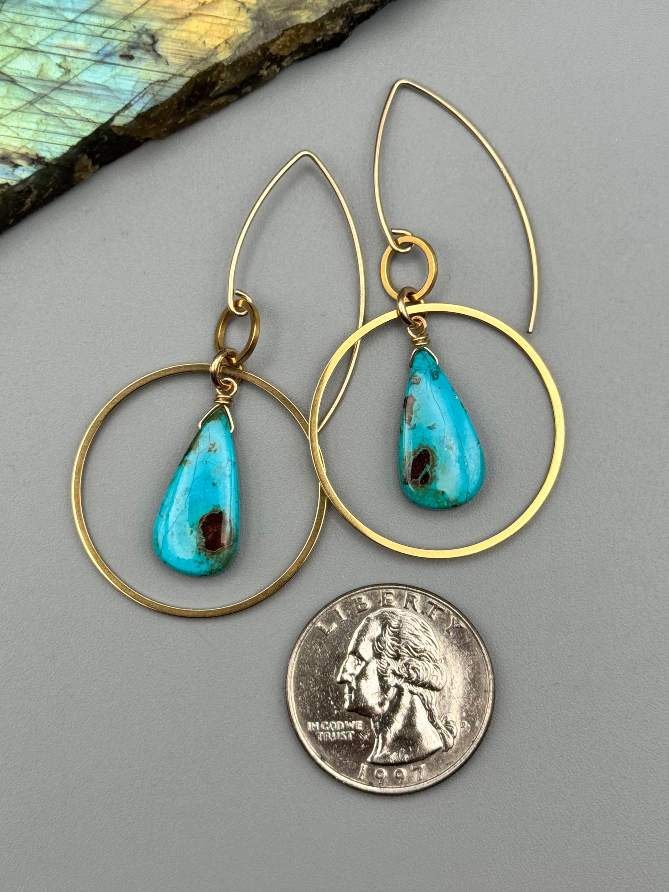 •EQUA-LUNA• chrysocolla tear + gold earrings