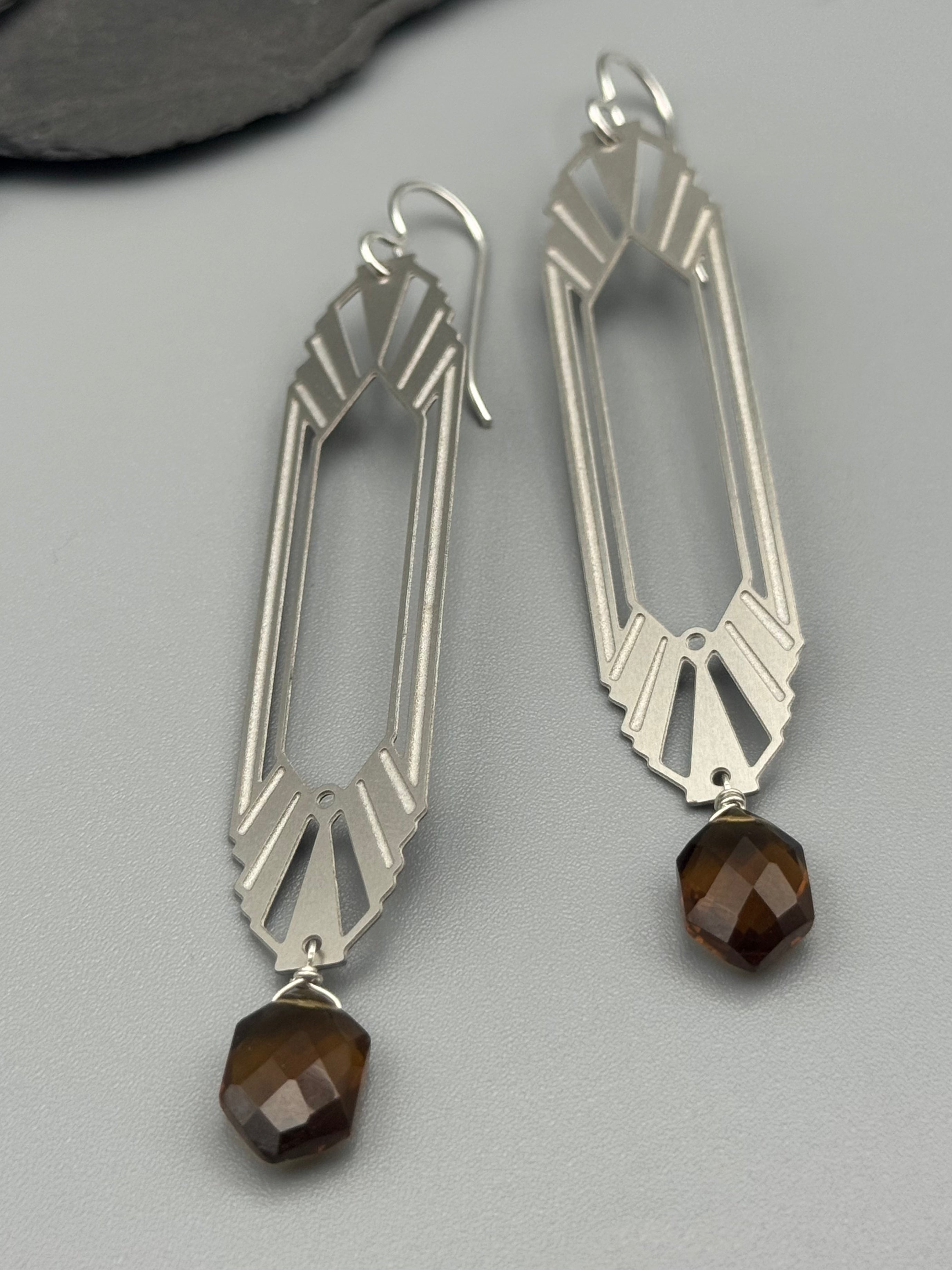 •DECO DOORWAY• smoky quartz + silver earrings