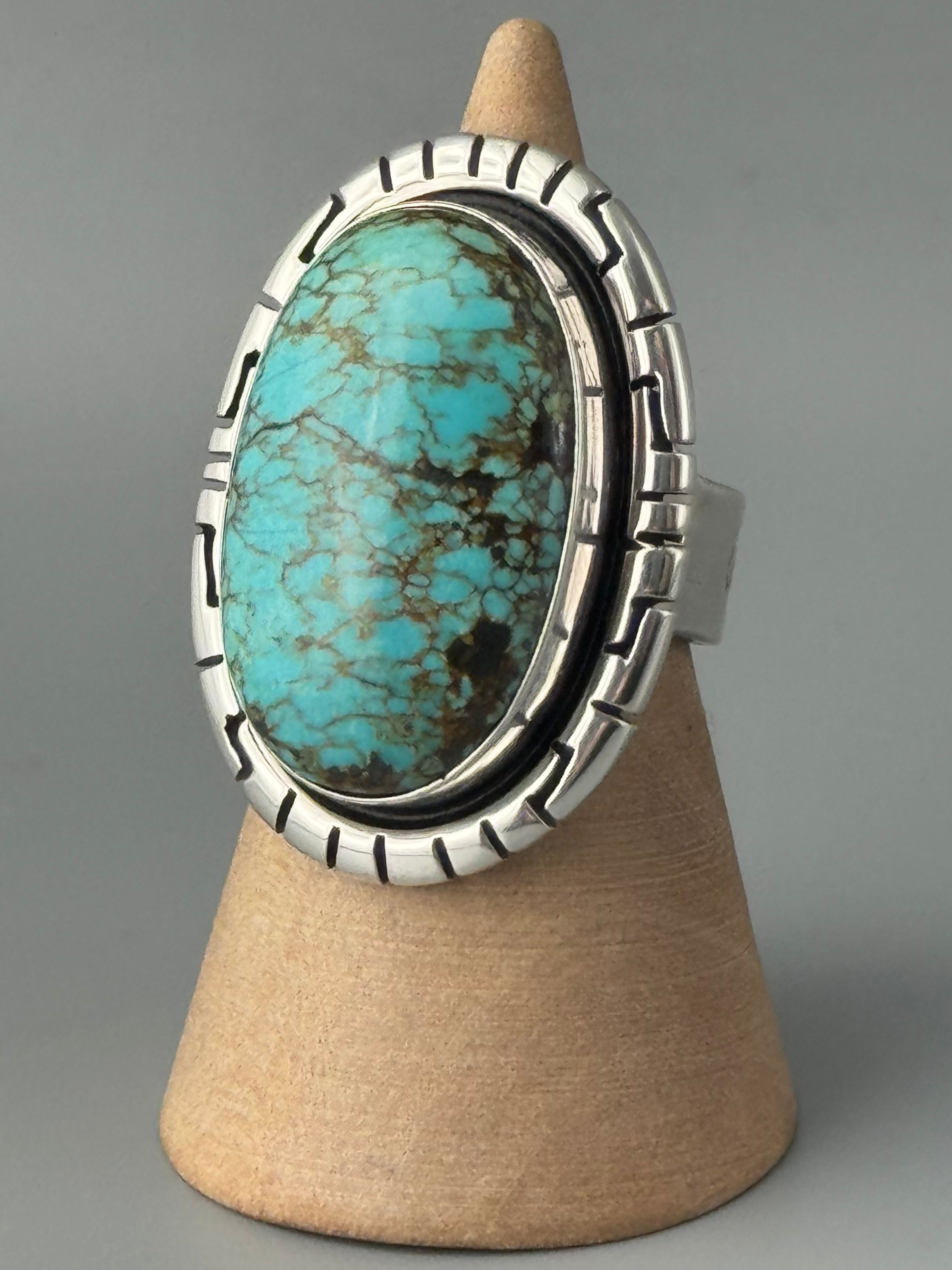 •#8 NEVADA TURQUOISE - STORM• Navajo silver ring (size 8)