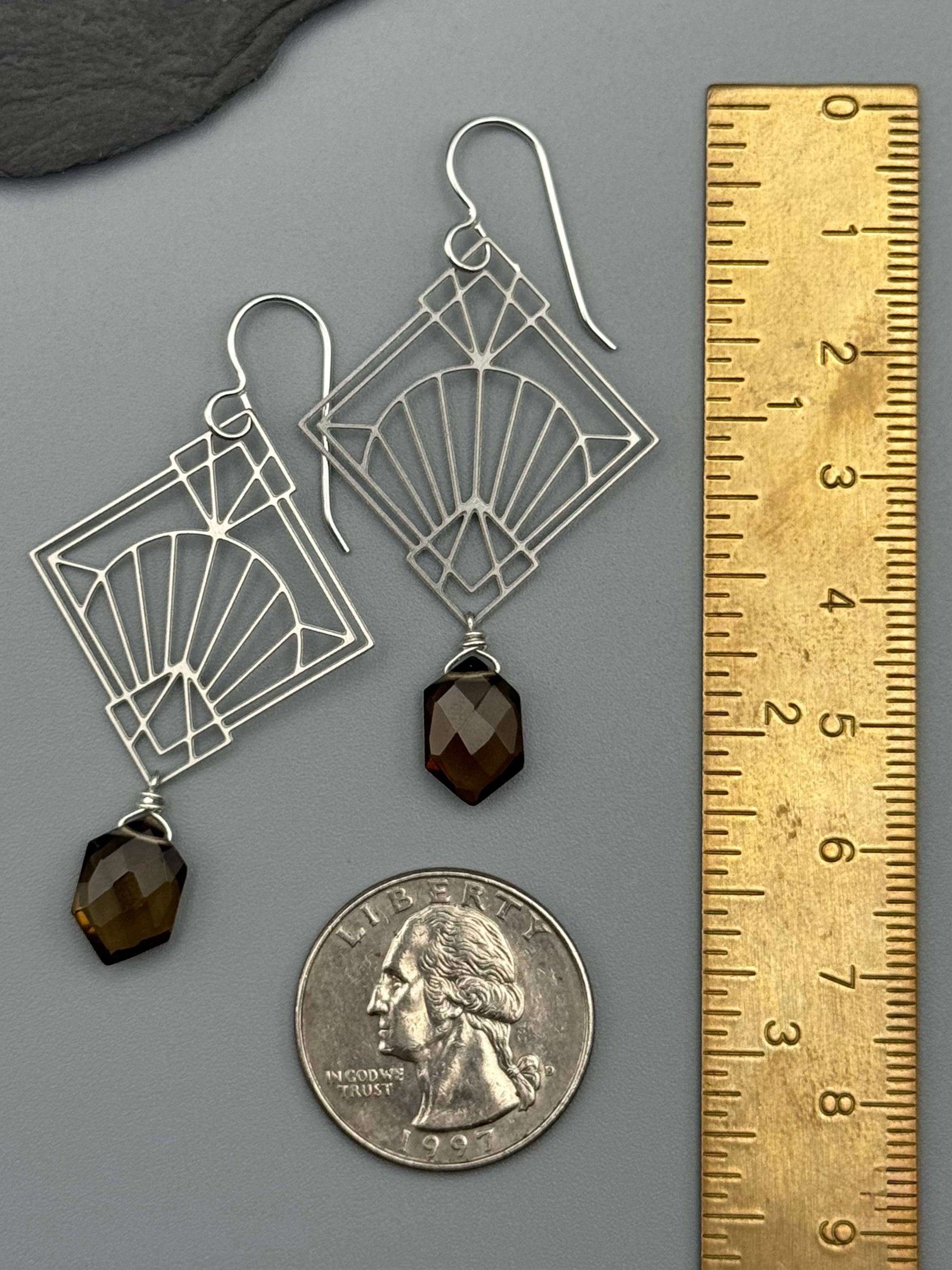 •DECO DIAMOND• smoky quartz + silver earrings