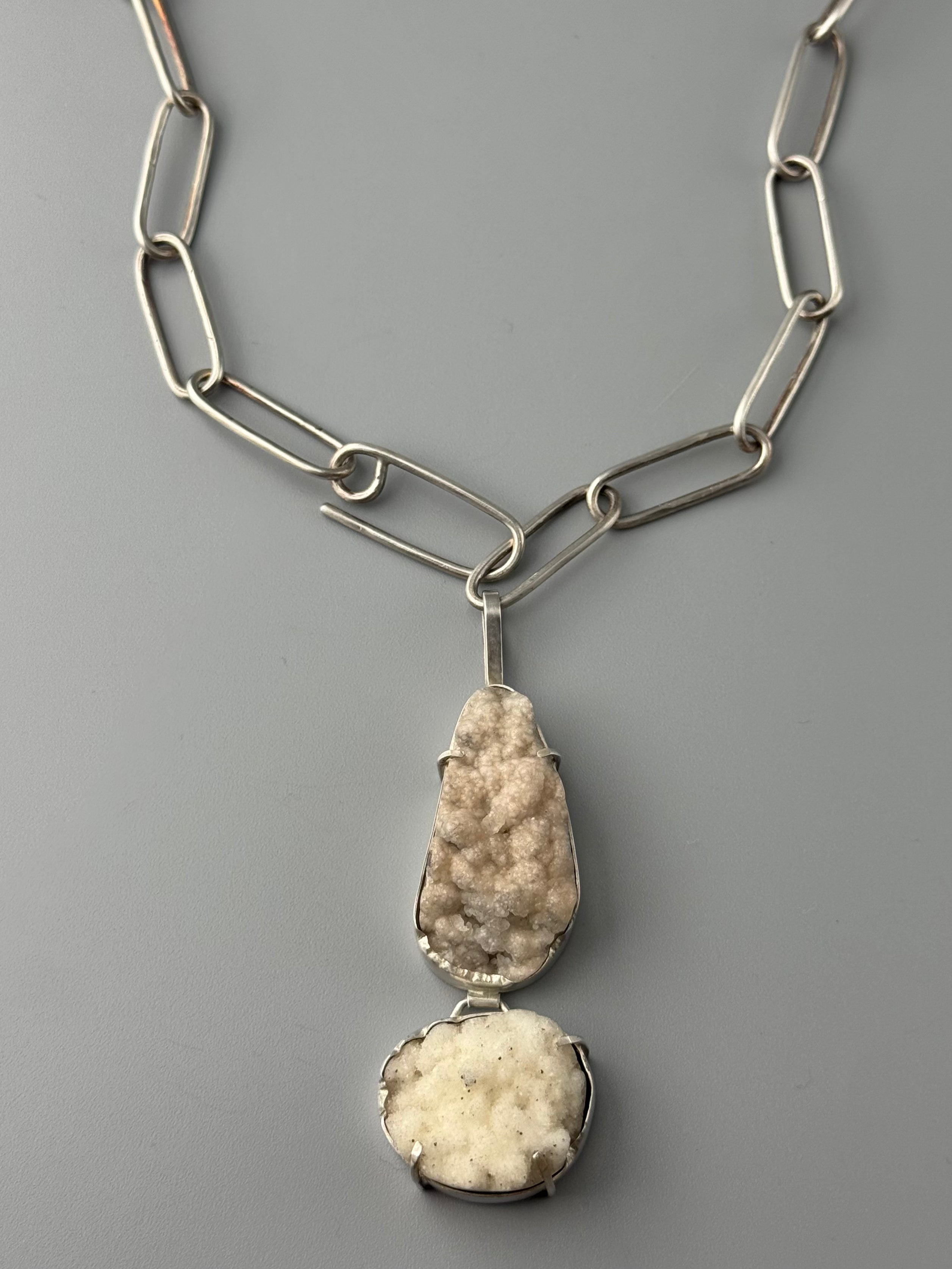 •FLOCK• double druzy + silver necklace (adj to 18")
