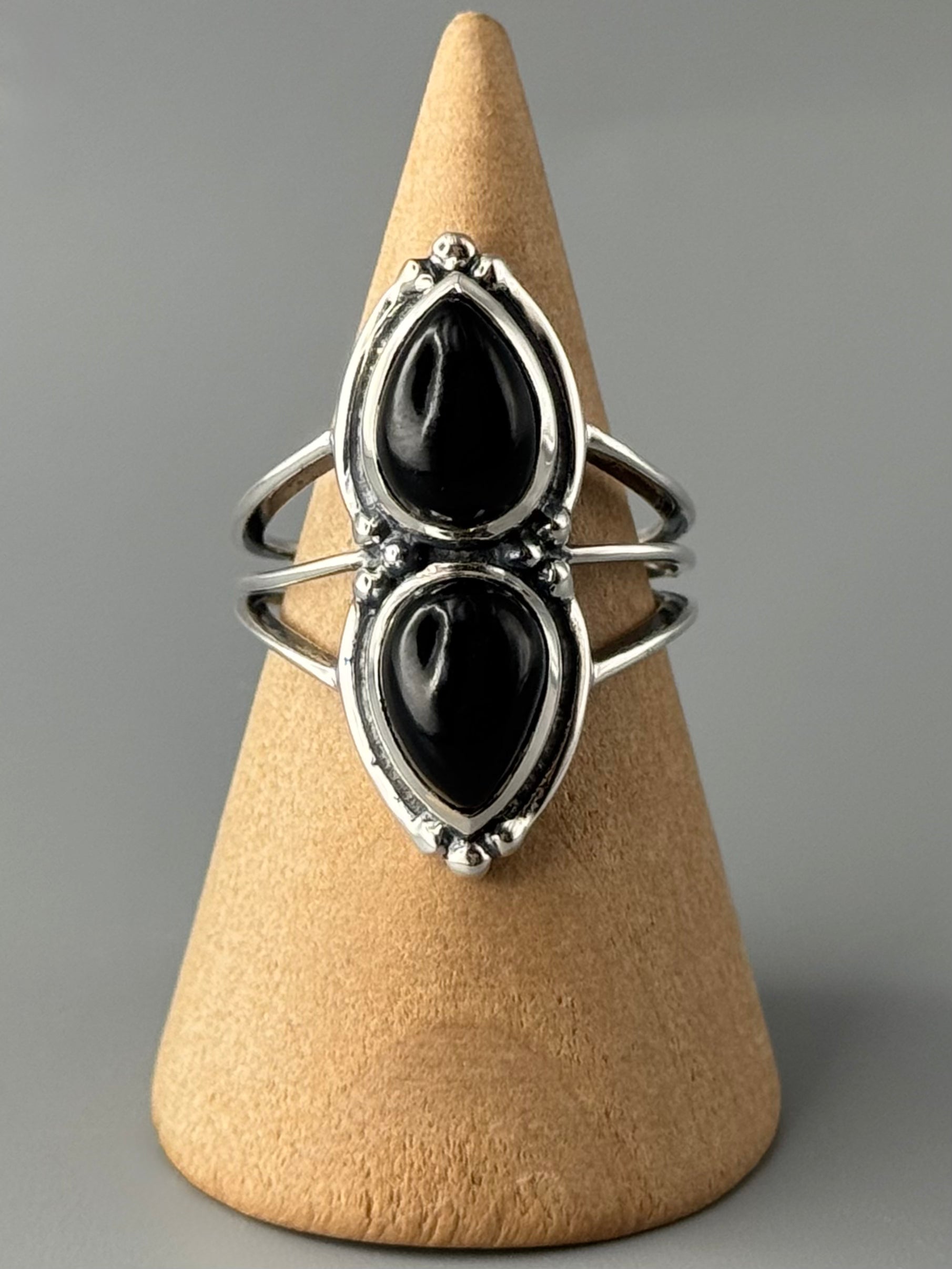 •BLACK ONYX - DUALITY• split band silver ring (various sizes)