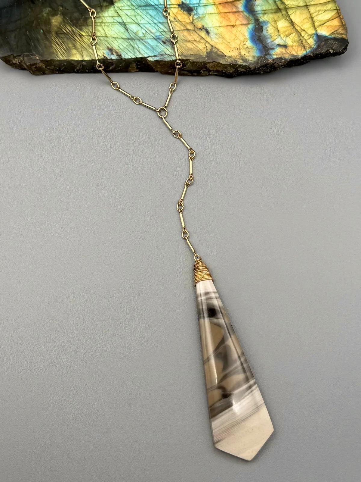 •STICKS + STONE• flint + gold necklace (18"-20" + 5" drop)