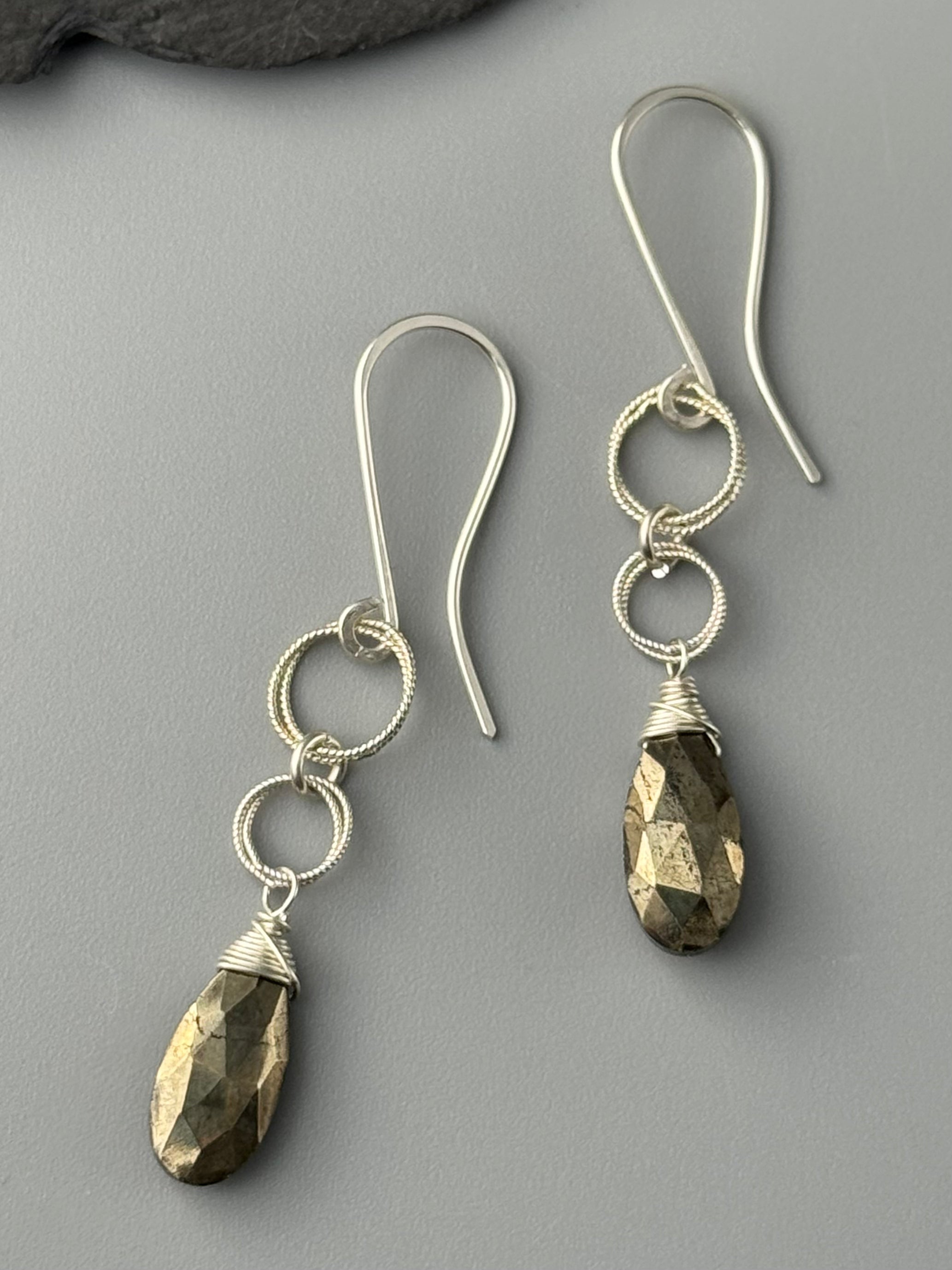 •LINKED DROP• pyrite + silver dangle earrings
