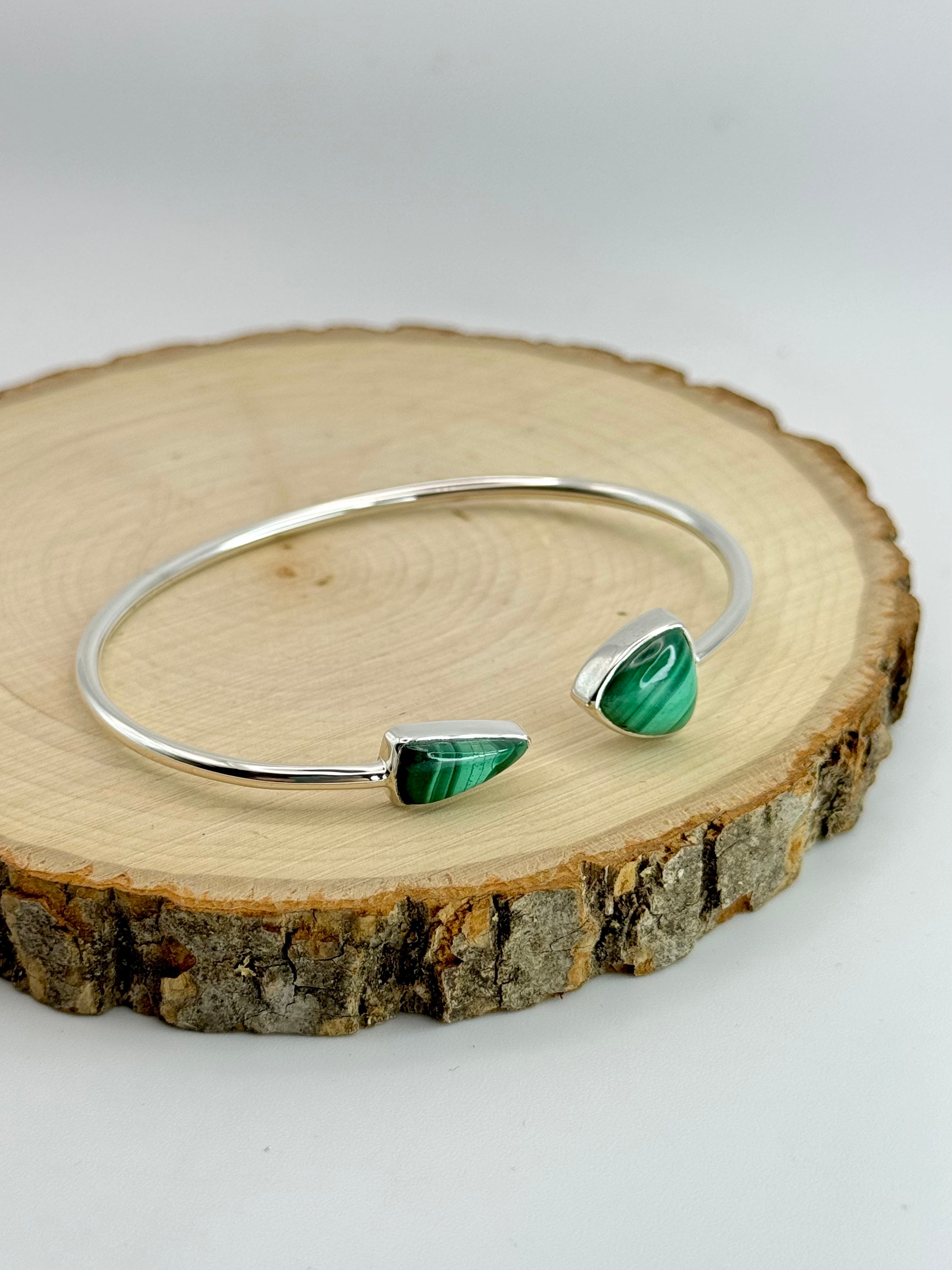 •FANG + SOFT TRIANGLE• malachite + silver twist-on cuff bracelet