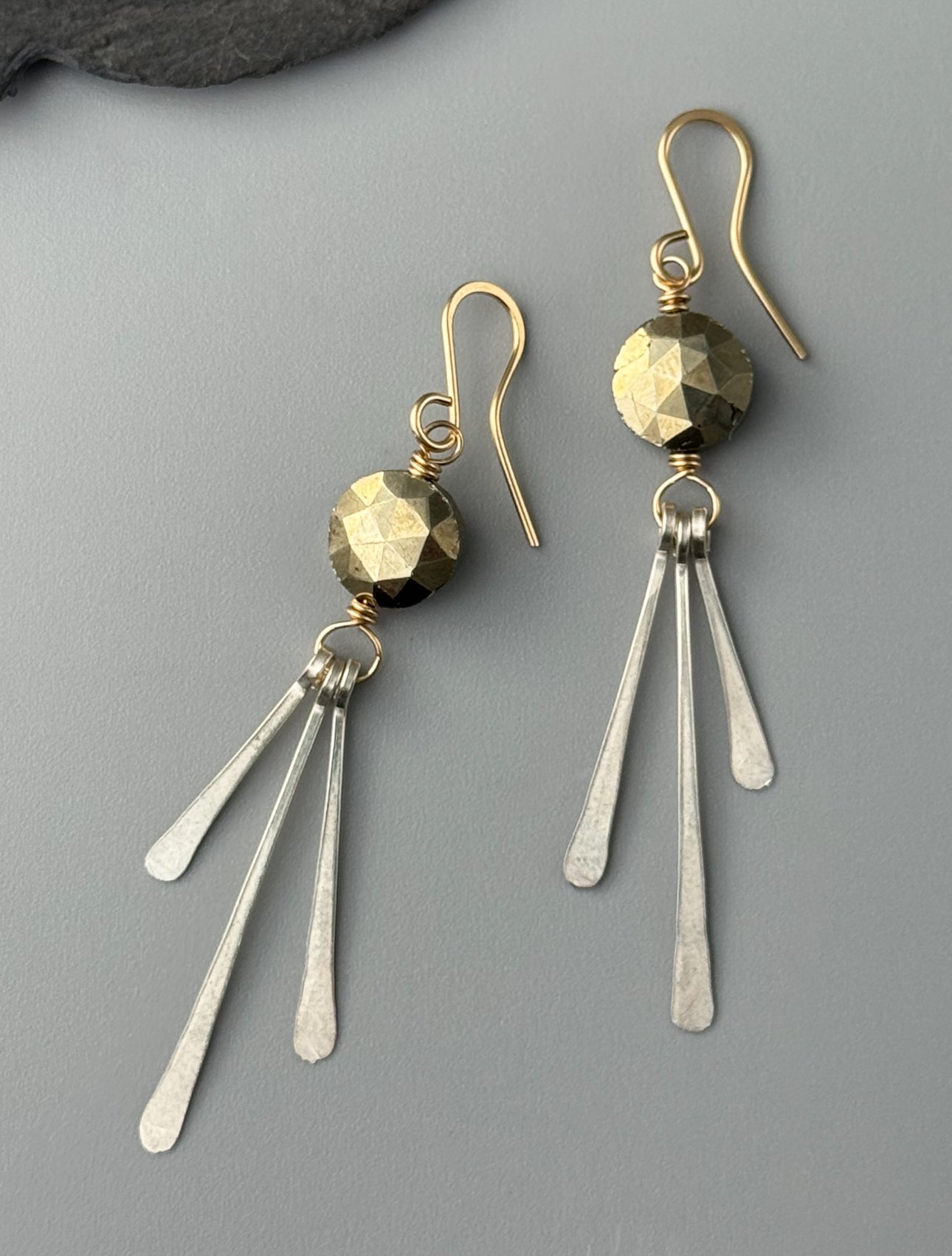 •COIN FRINGE• pyrite + mixed metal earrings