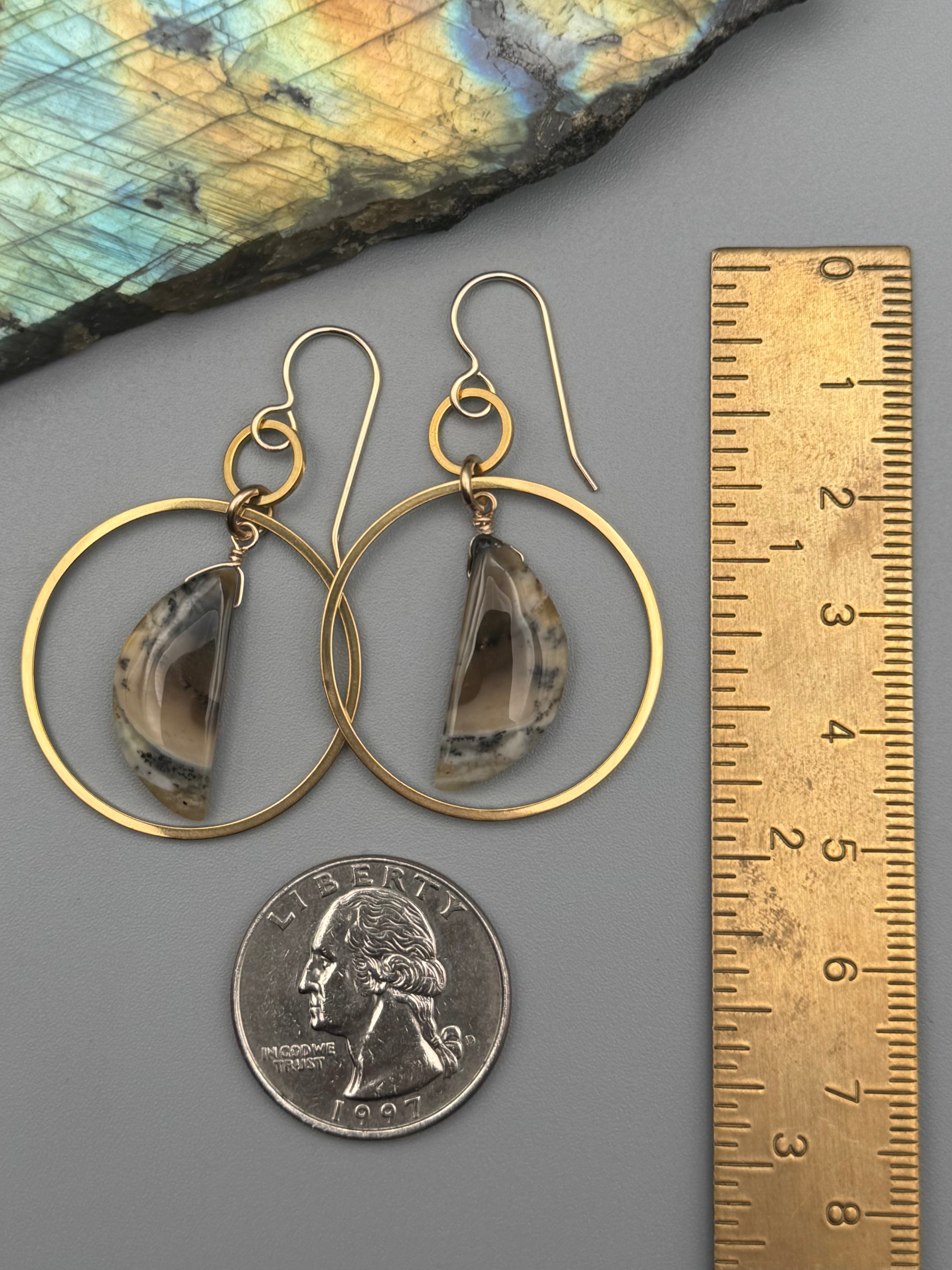 •EQUA-LUNA• dendritic opal + gold earrings