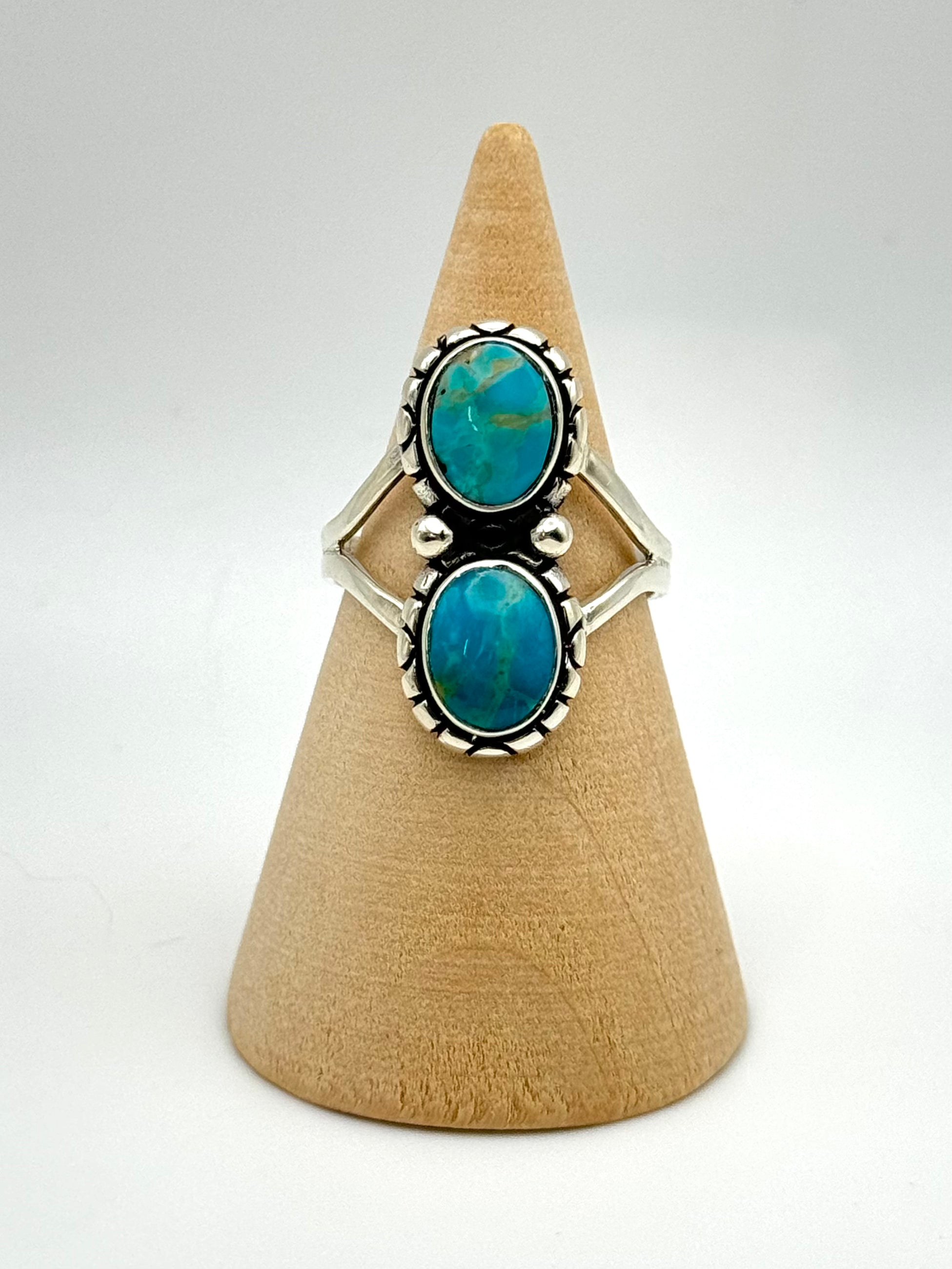 •TURQUOISE• Navajo silver double stone ring (size 7.75)