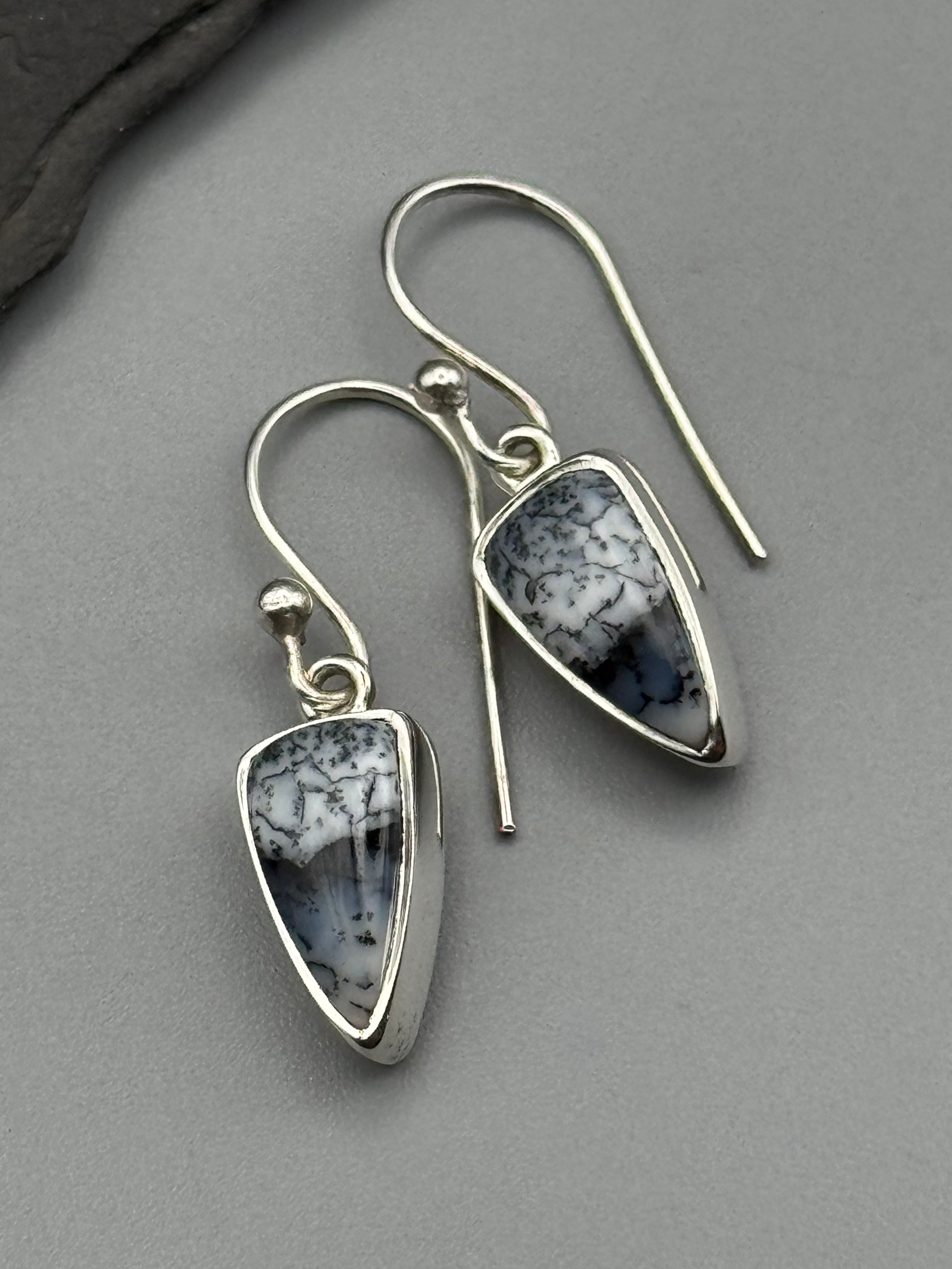 •DENDRITIC OPAL FANG• silver dangle earrings