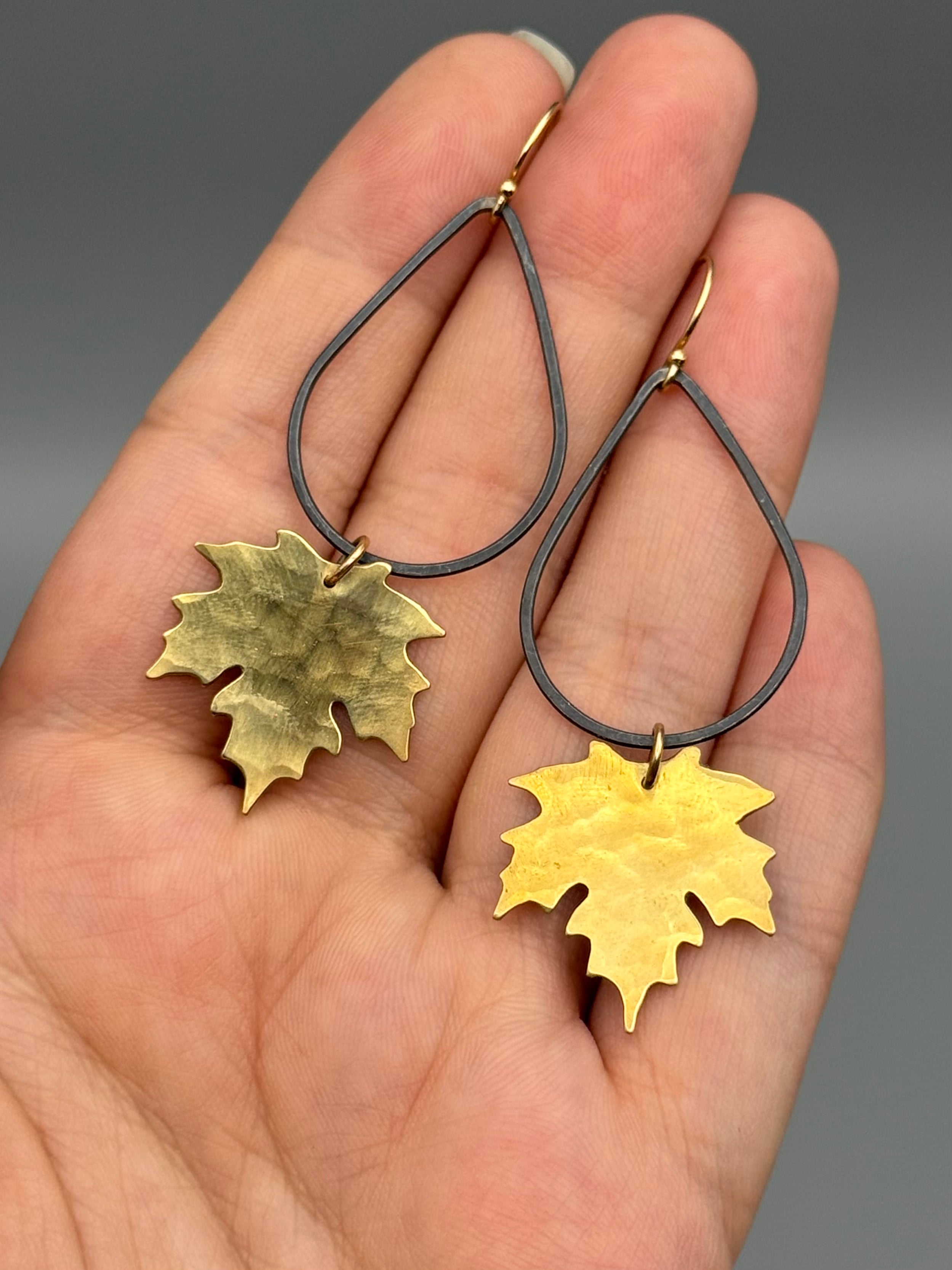 •MAPLE TEARDROP• mixed metal leaf dangle earrings