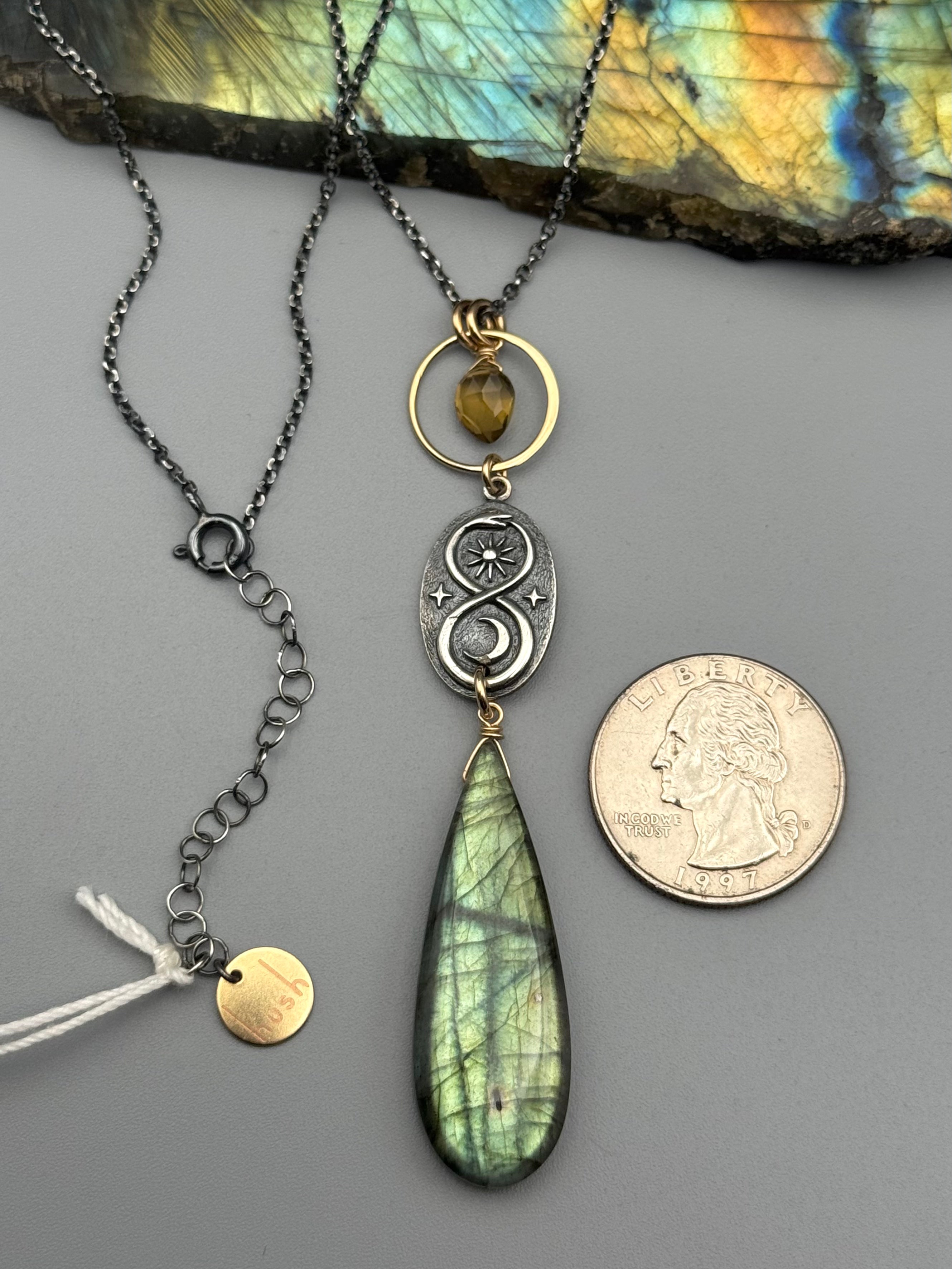 •NĀGA• labradorite + citrine mixed metal necklace (16"-18" long)