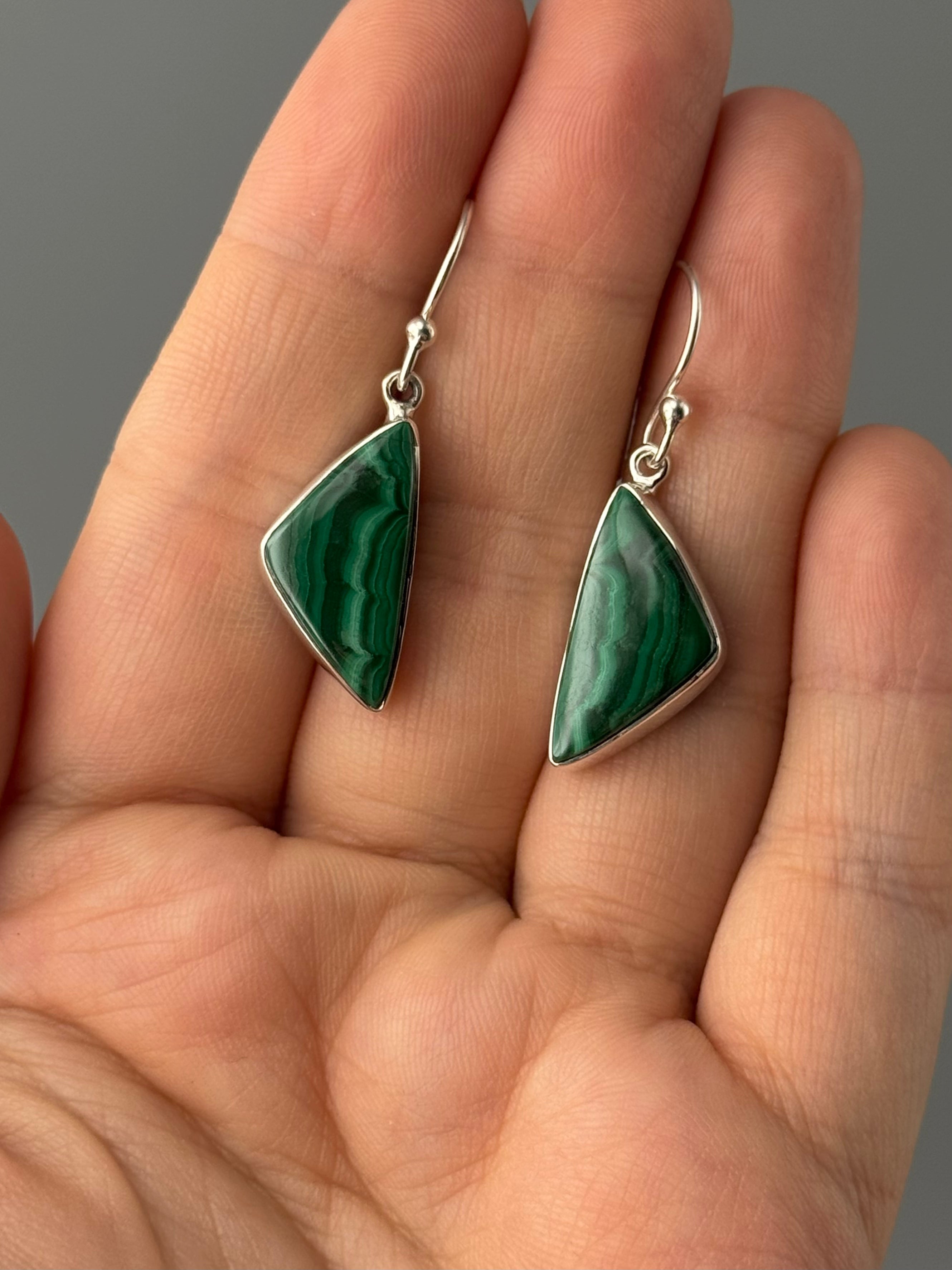 •MALACHITE - SOFT TRIANGLE• silver dangle earrings