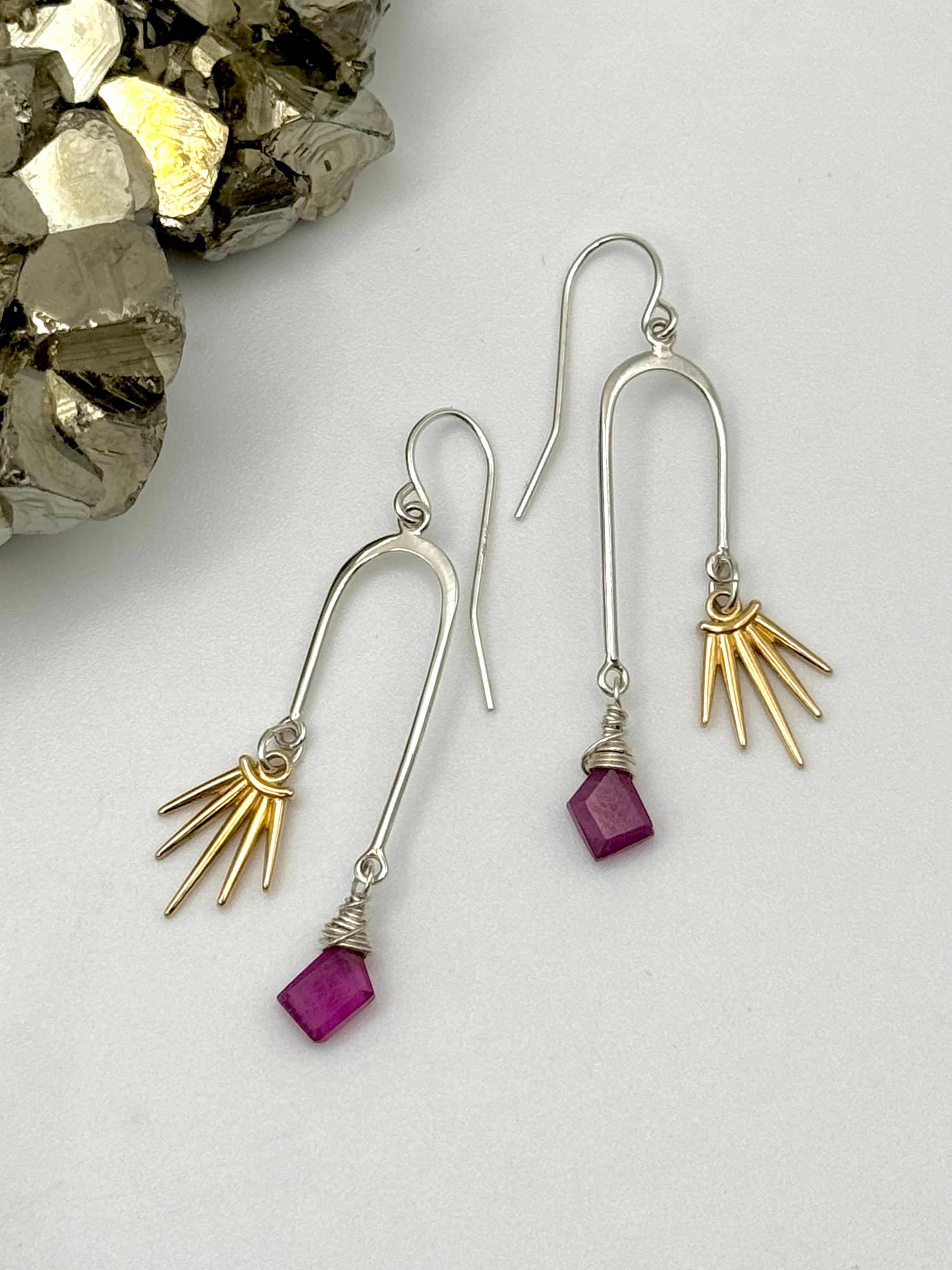 •CELESTIAL ARCH• pink sapphire + mixed metal earrings