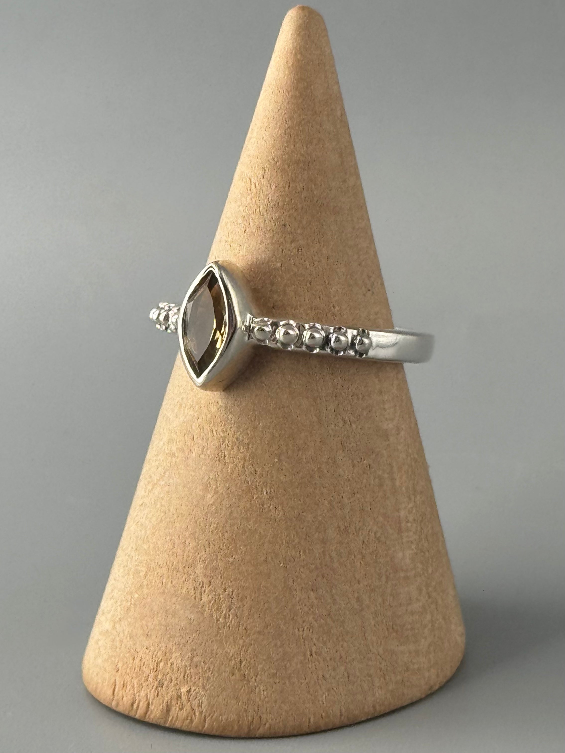 •CITRINE - MARQUISE• dotted band silver ring (various sizes)