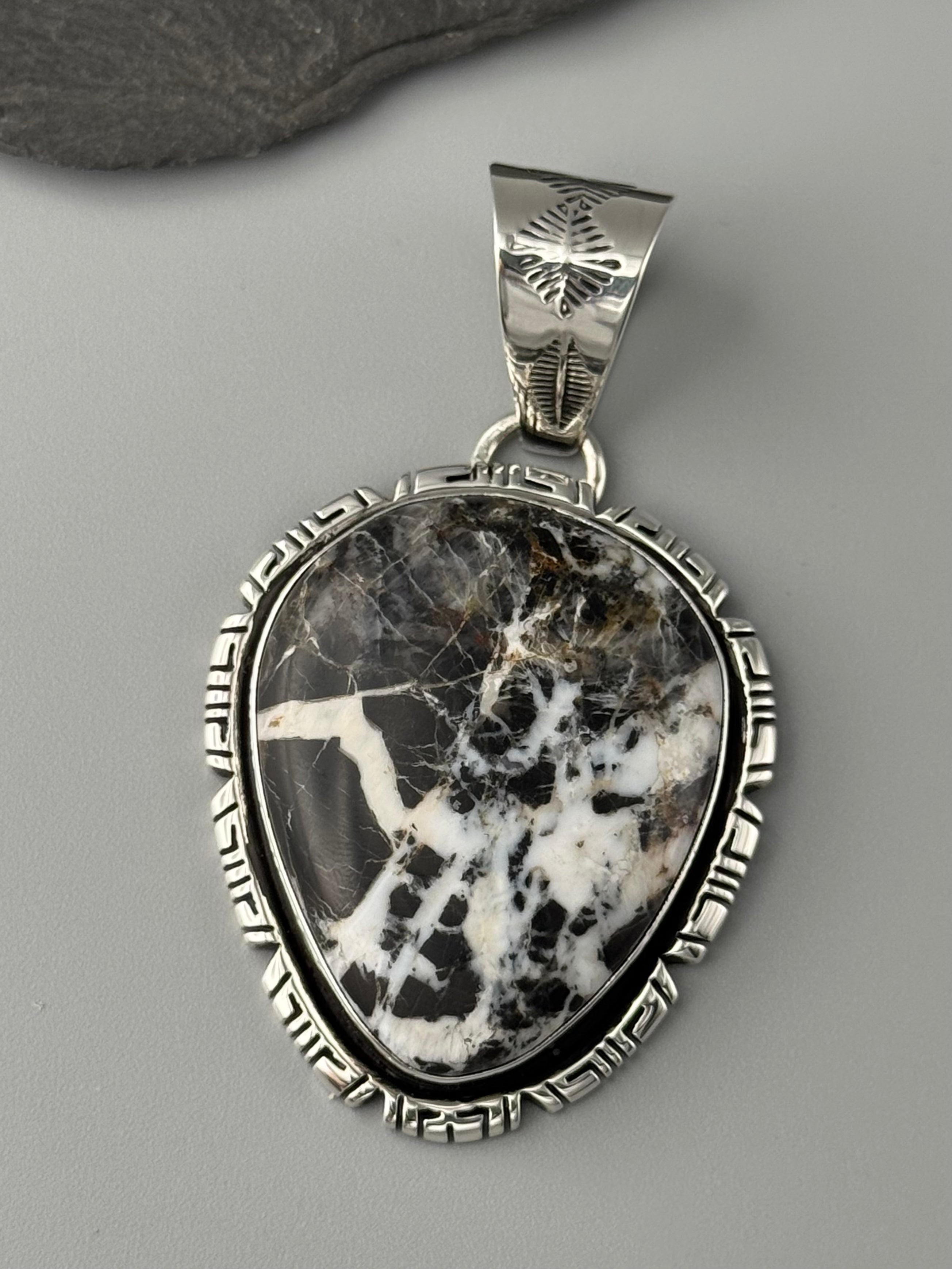•WHITE BUFFALO TURQUOISE - STORM• Navajo sterling silver pendant