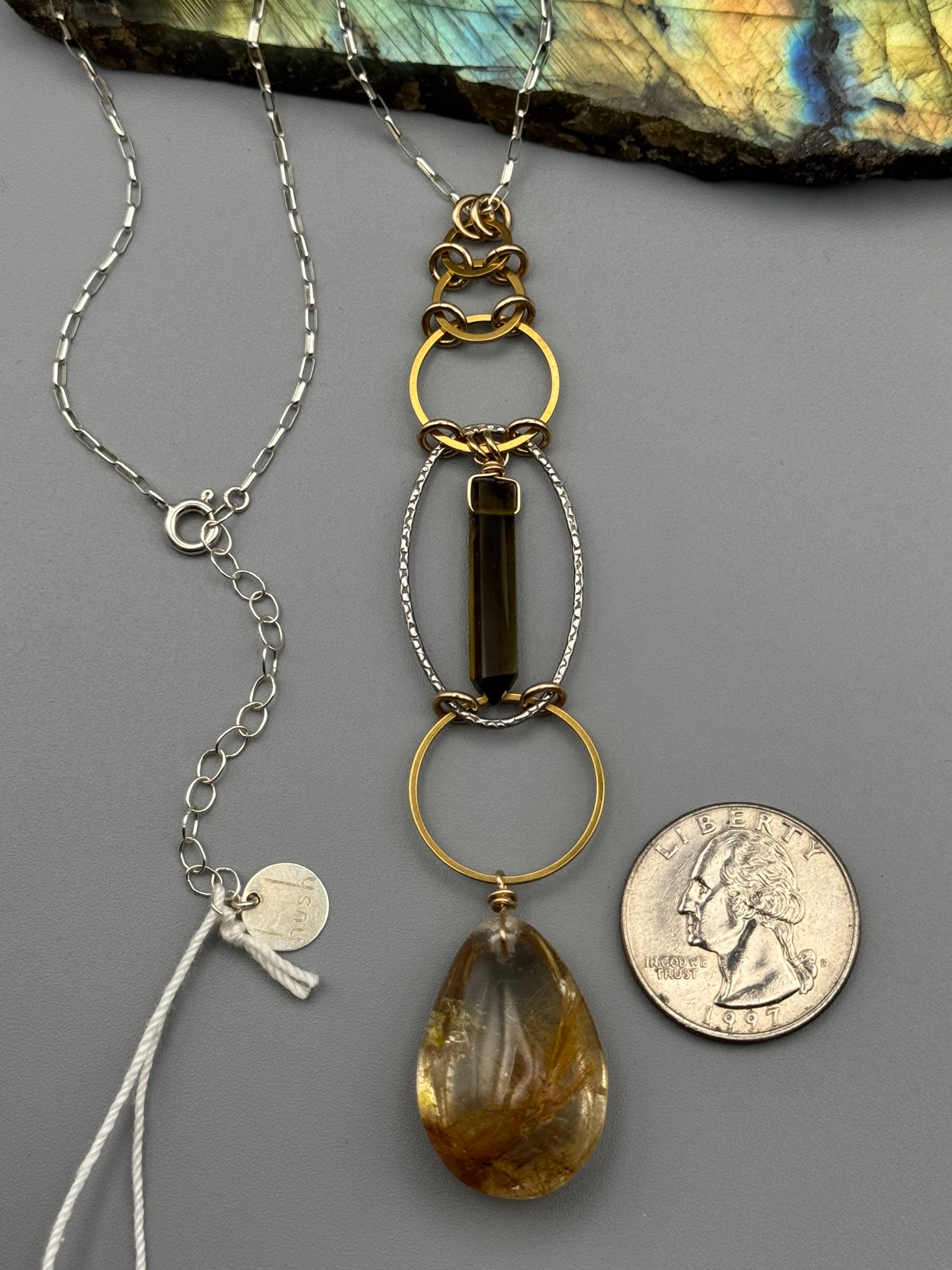 •EOWYN• tourmaline + rutilated quartz mixed metal necklace (26"-28" long)