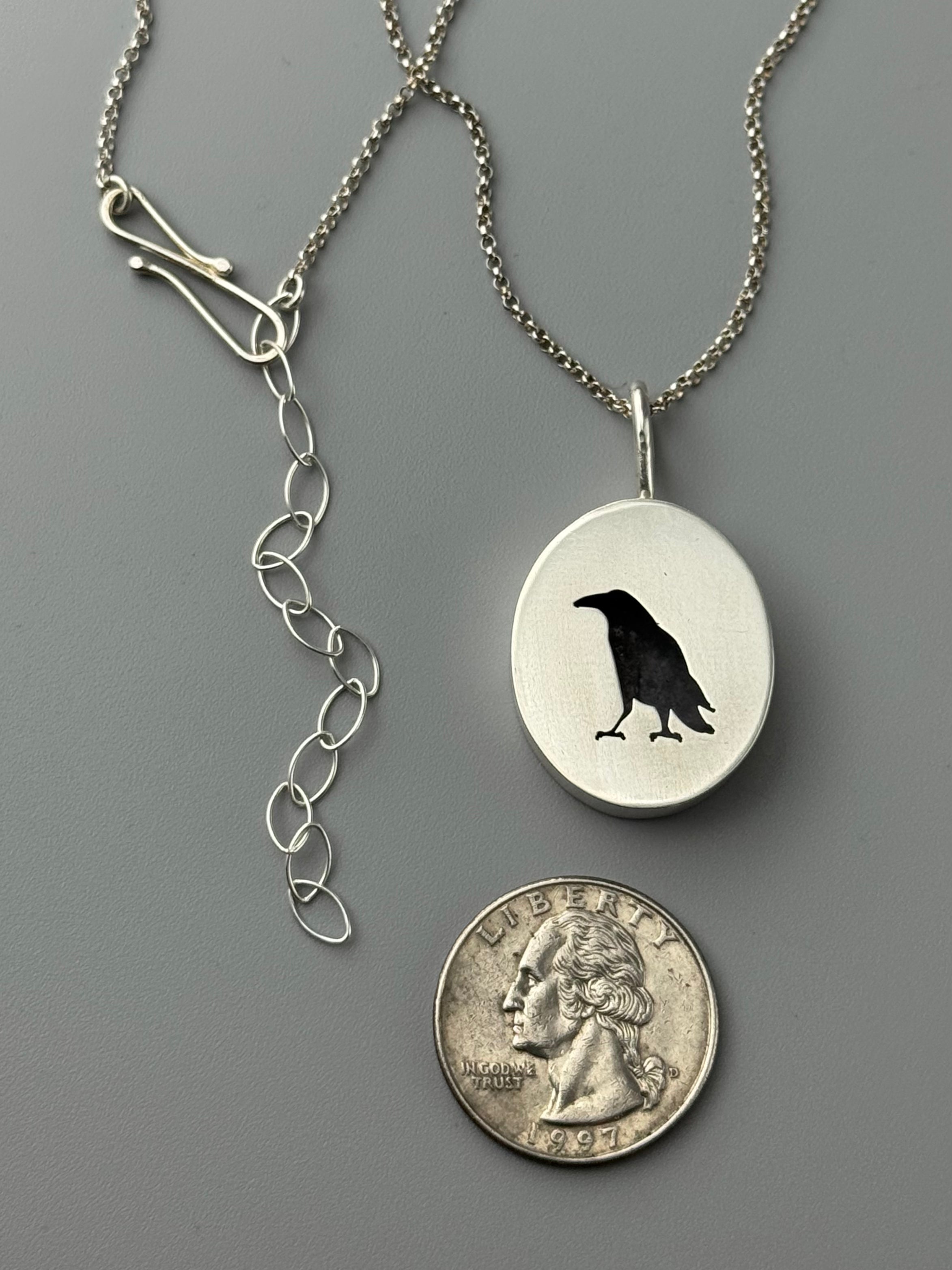 •NEVERMORE - MEDIUM• silver raven shadowbox necklace (18" - 21" long)
