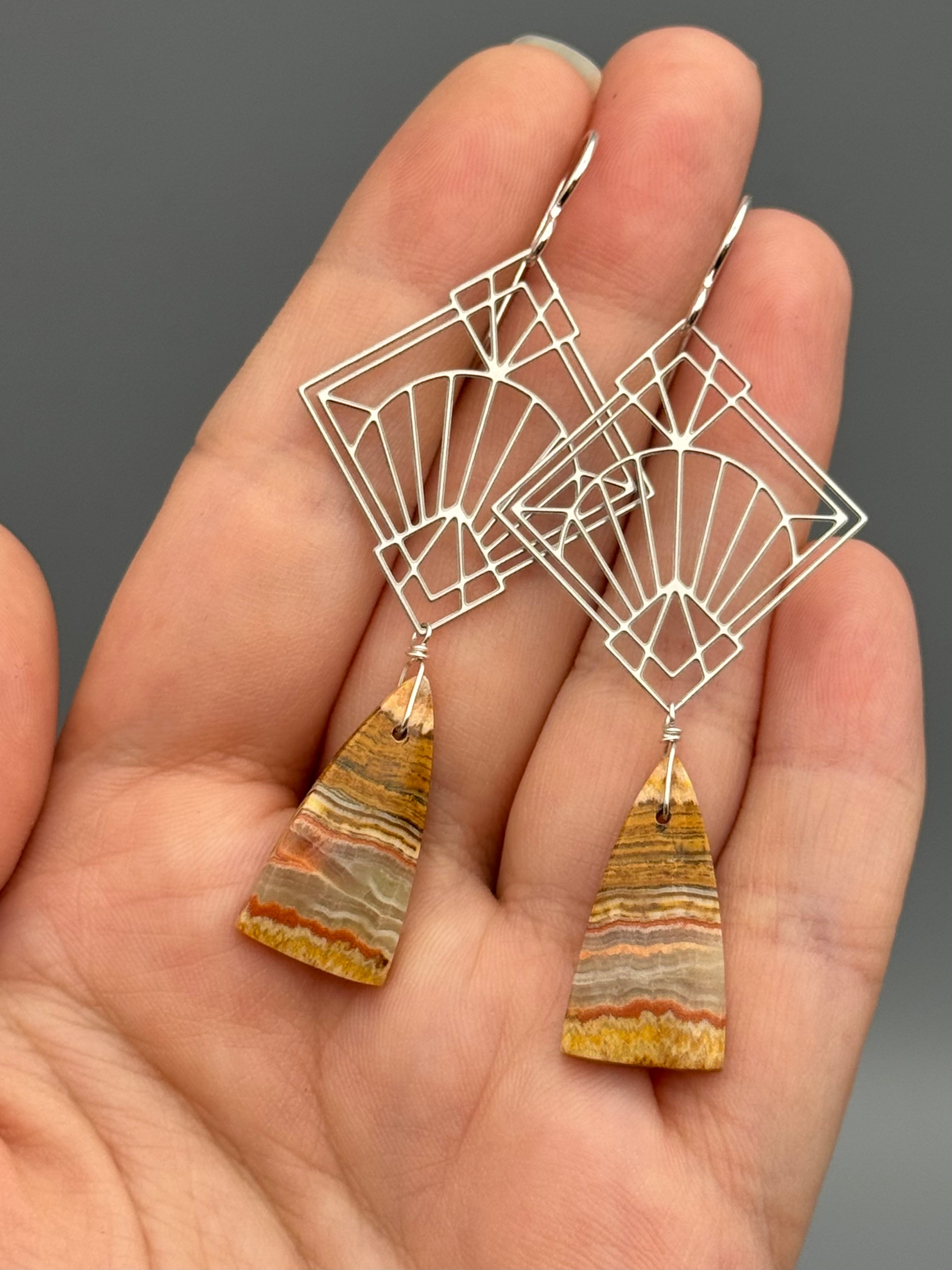 •DECO DIAMOND• picture jasper + silver earrings
