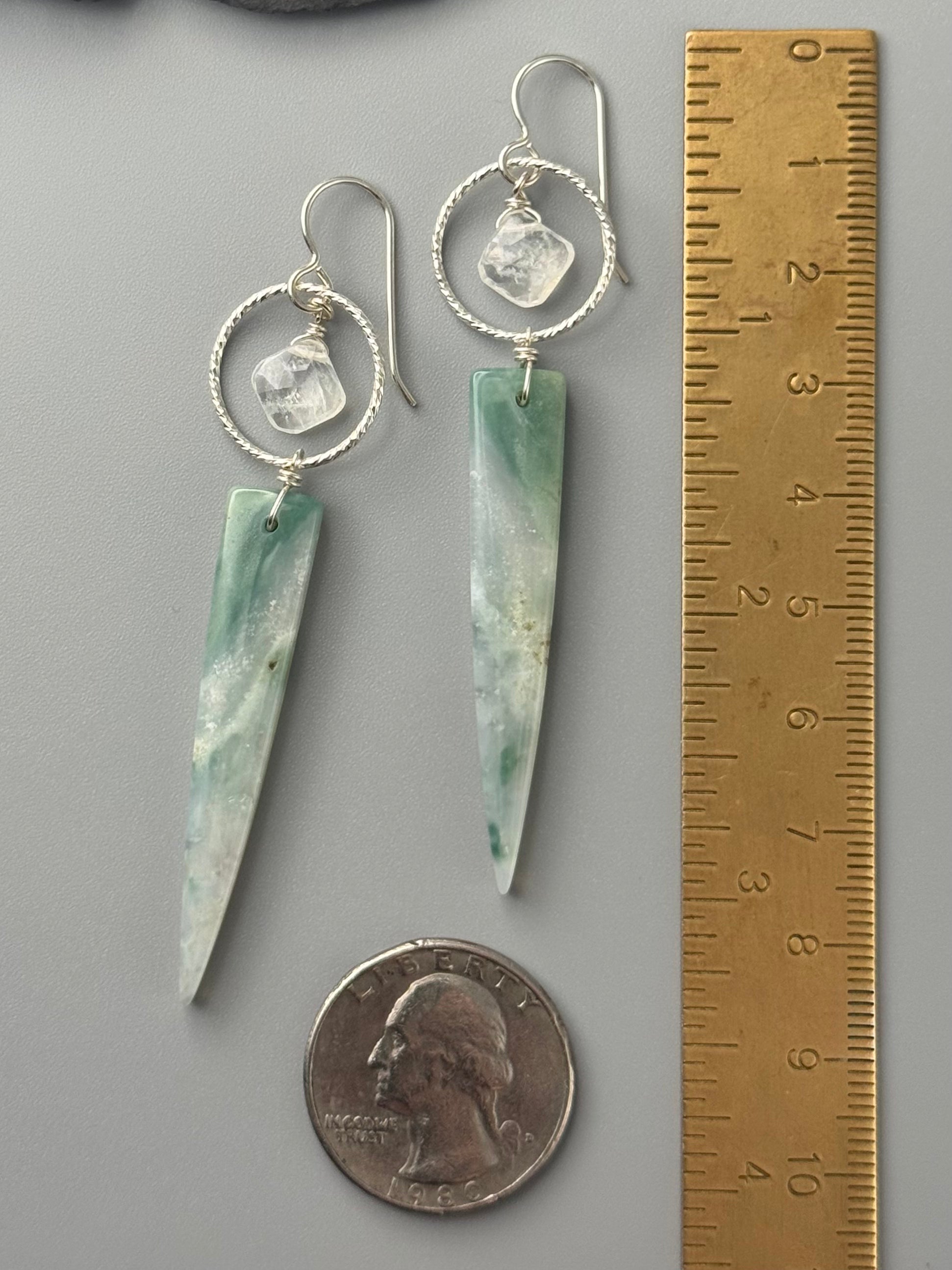 •LUNA• rainbow moonstone + jade silver earrings