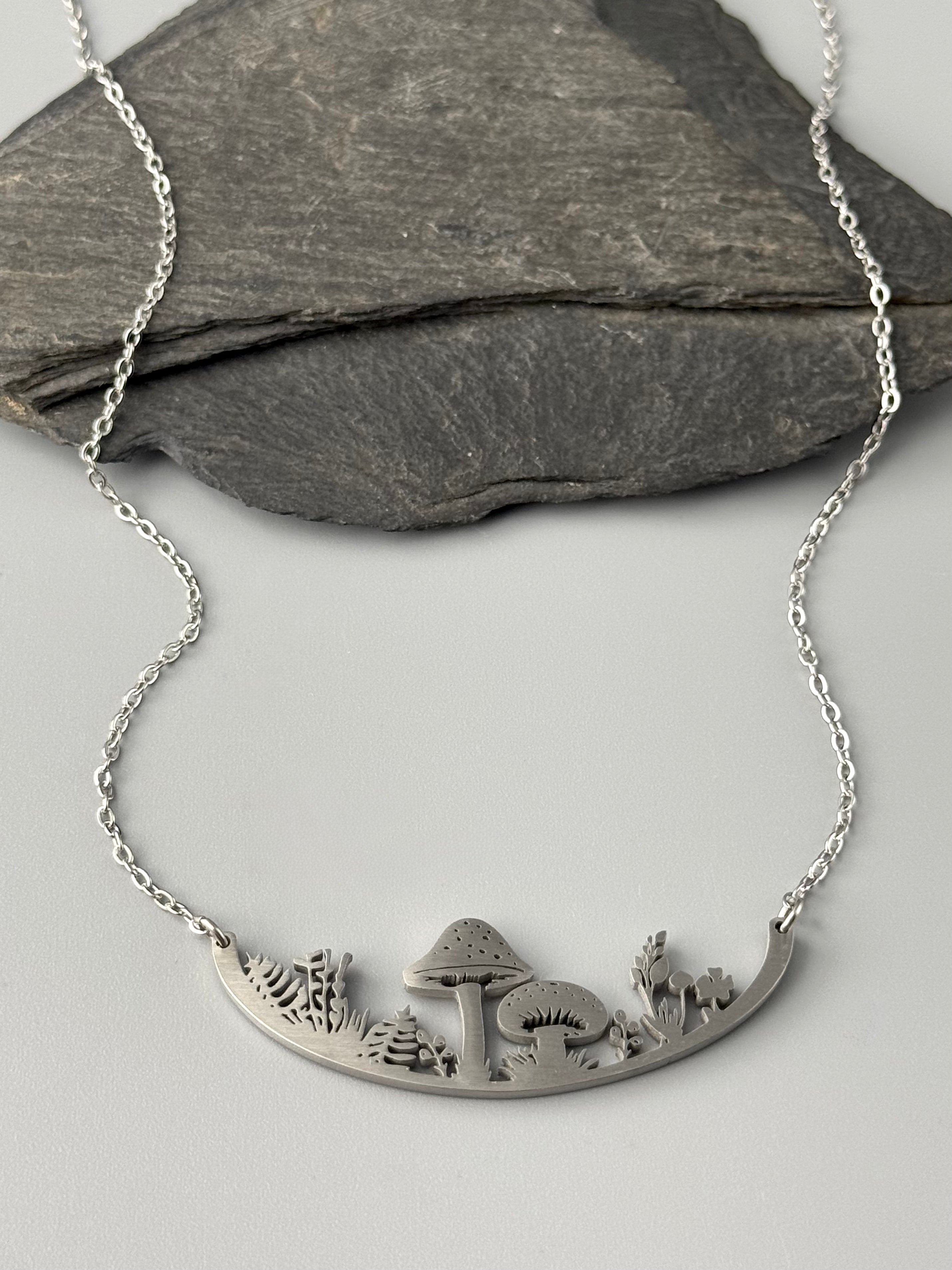 •MUSHROOMS• stainless steel necklace (17" or 20" long)