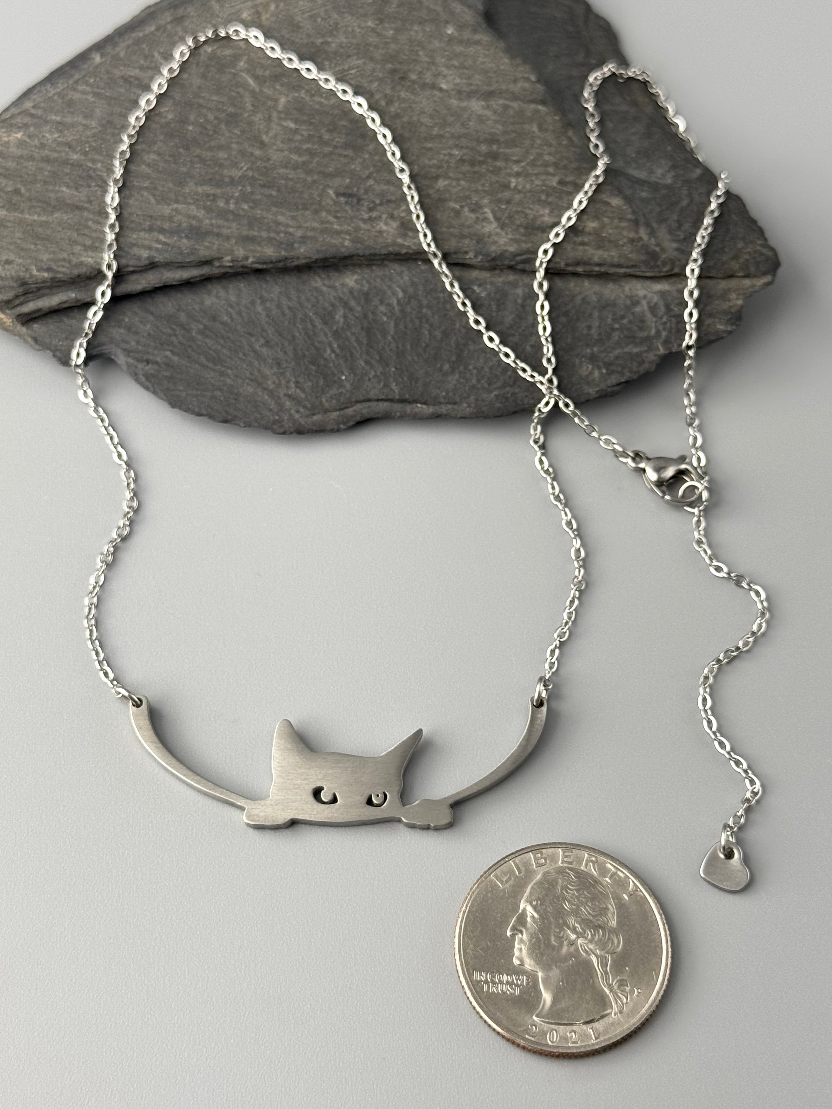 •CURIOUS CAT• stainless steel necklace (17" or 20" long)