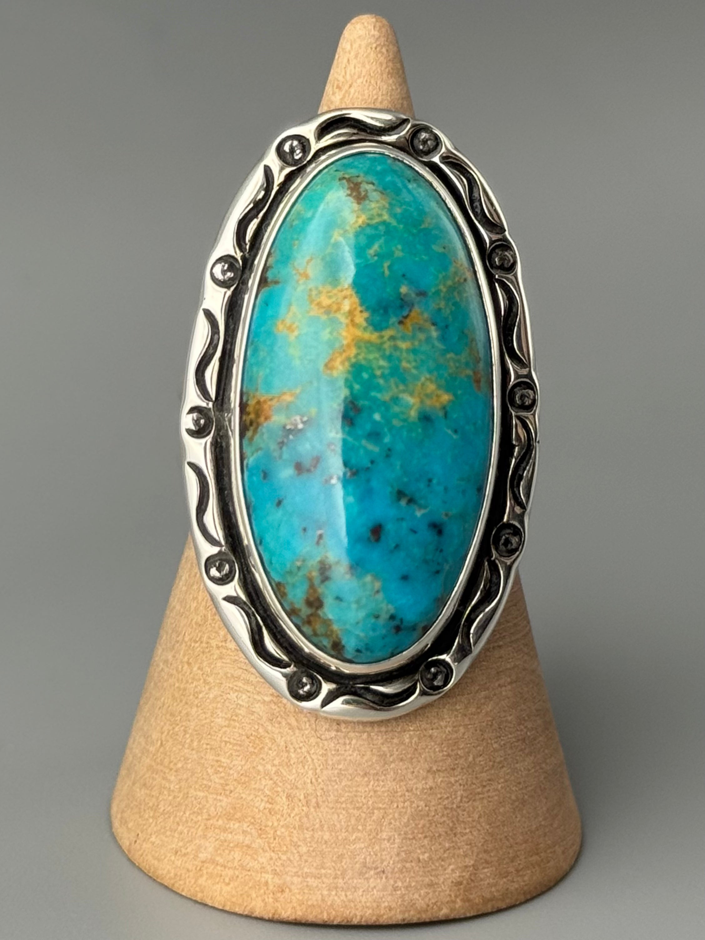•KINGMAN TURQUOISE - SMUDGE• Navajo silver ring (size 9.75)