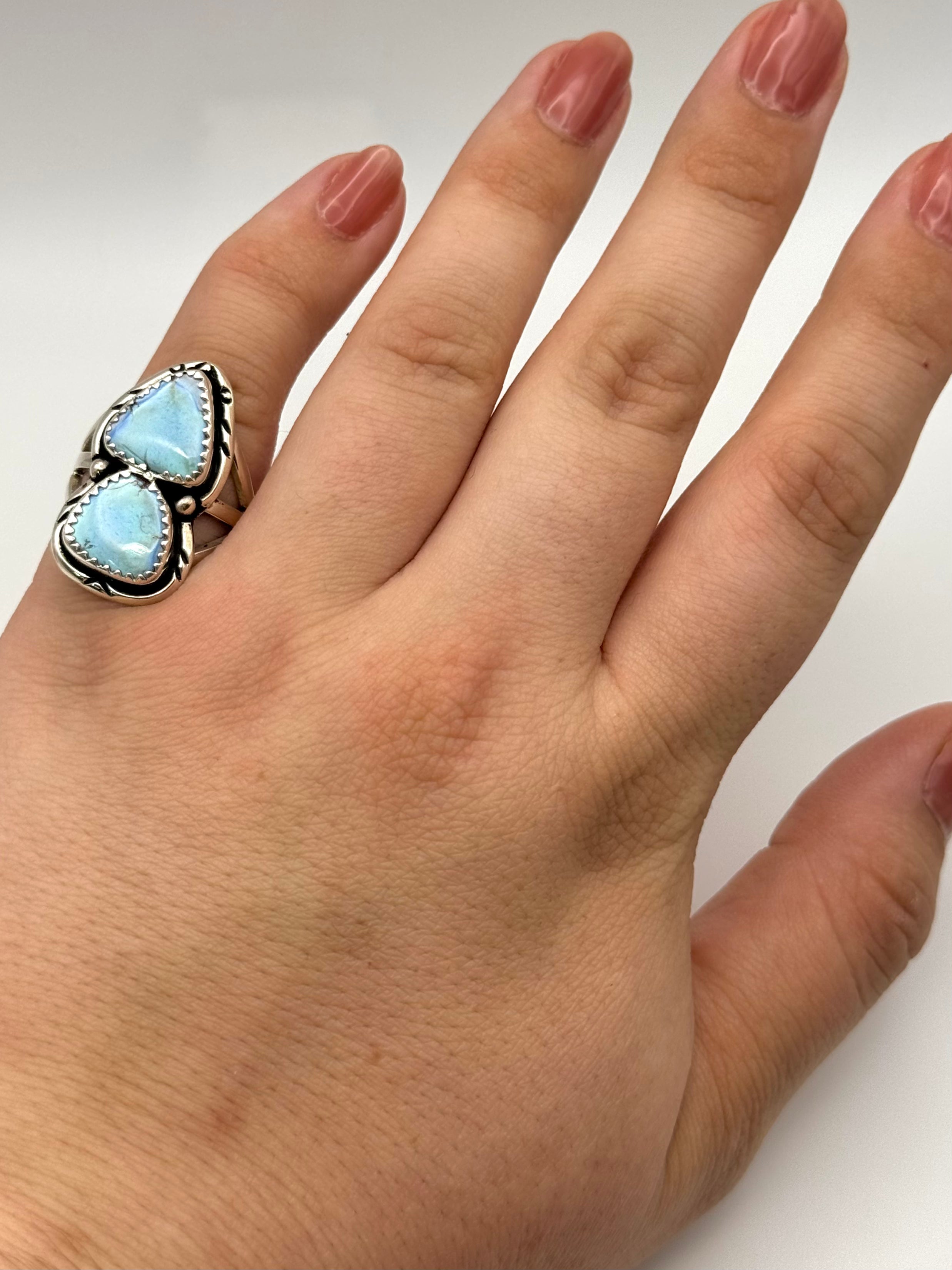 •GOLDEN HILL TURQUOISE - 1• Navajo silver double stone ring (size 6.5)