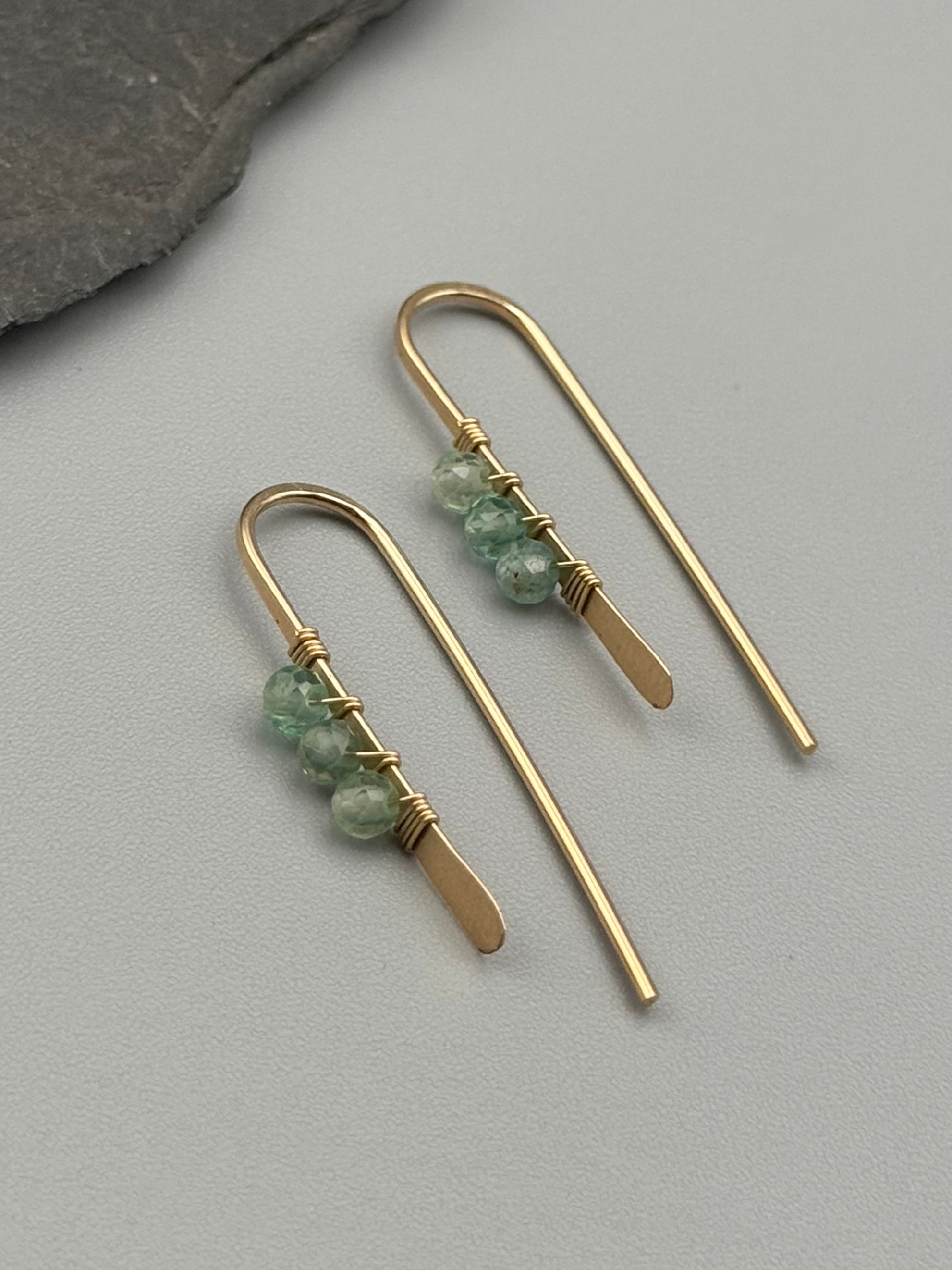 •PETITE THREADER• green apatite + gold earrings