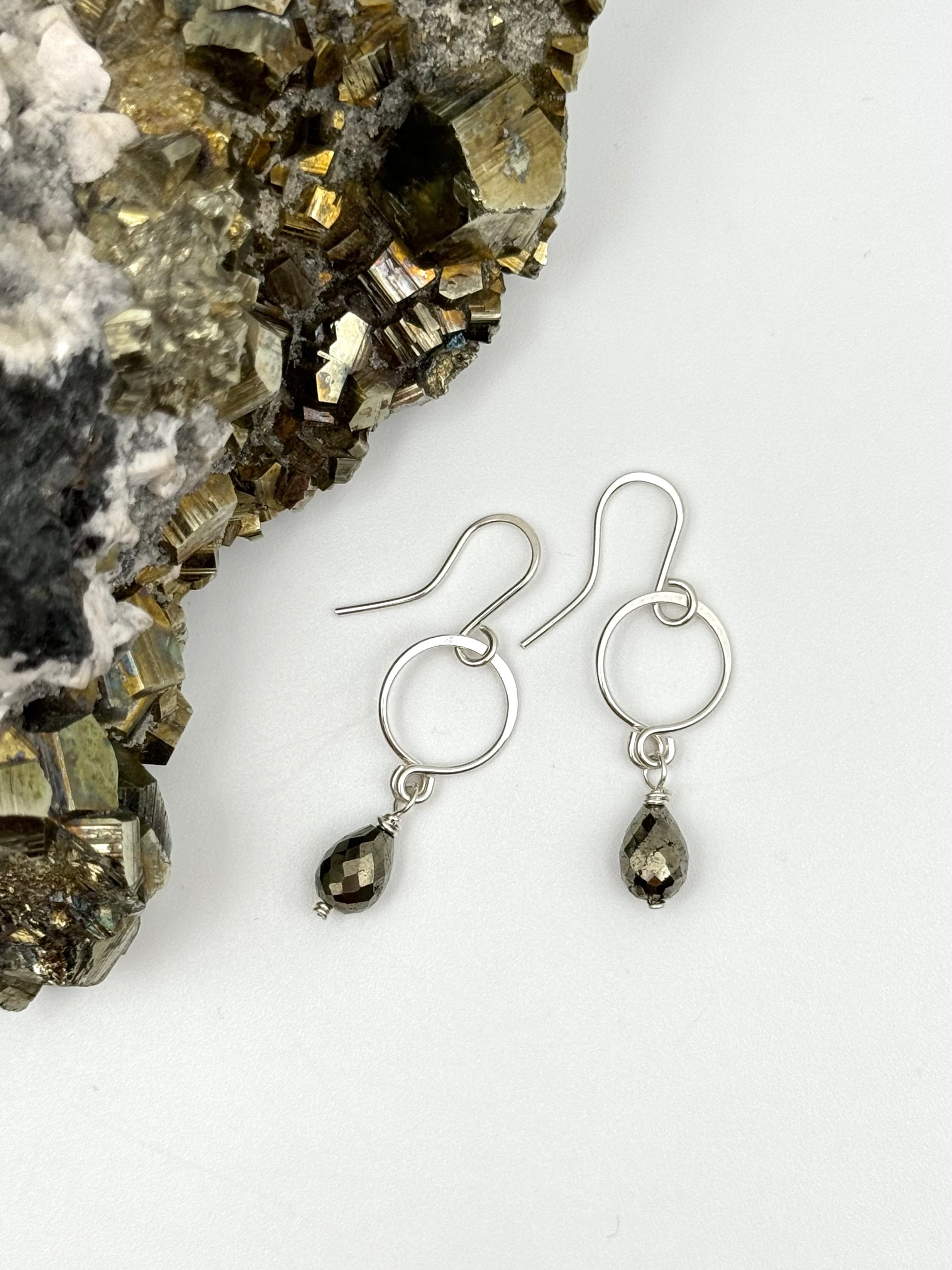 •DROPLET• pyrite + silver dangle earrings