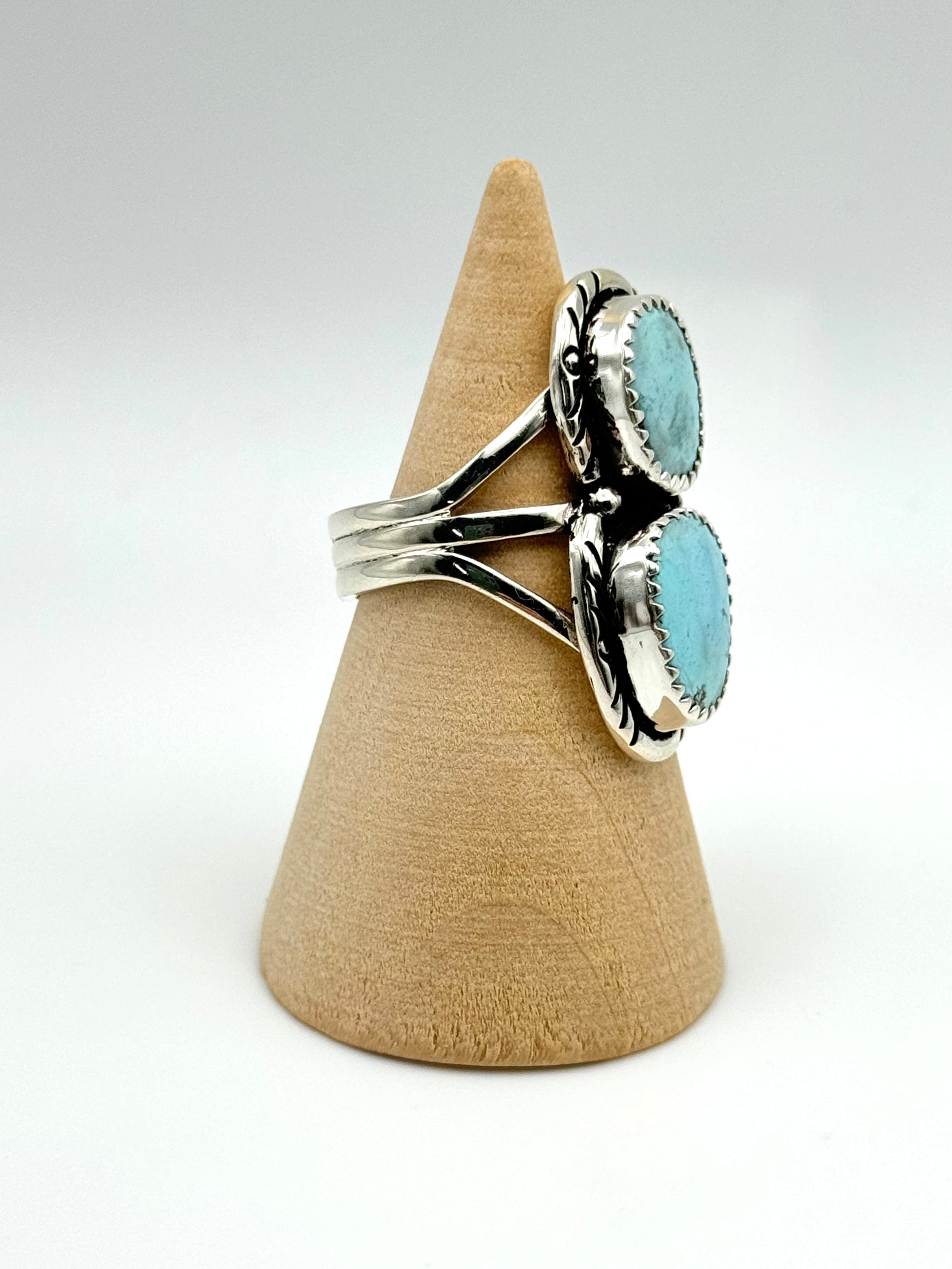 •GOLDEN HILL TURQUOISE• Navajo silver double stone ring (size 7.75)