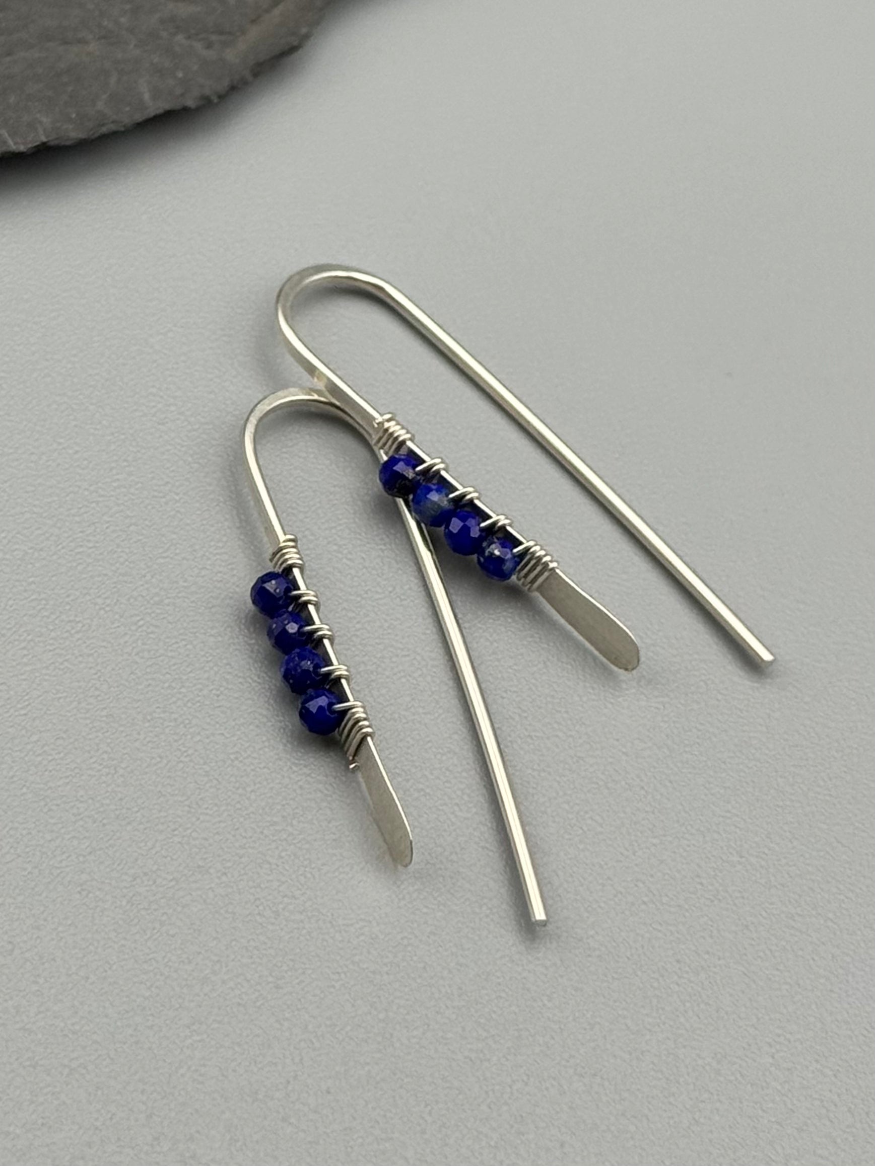 •PETITE THREADER• lapis lazuli + silver earrings