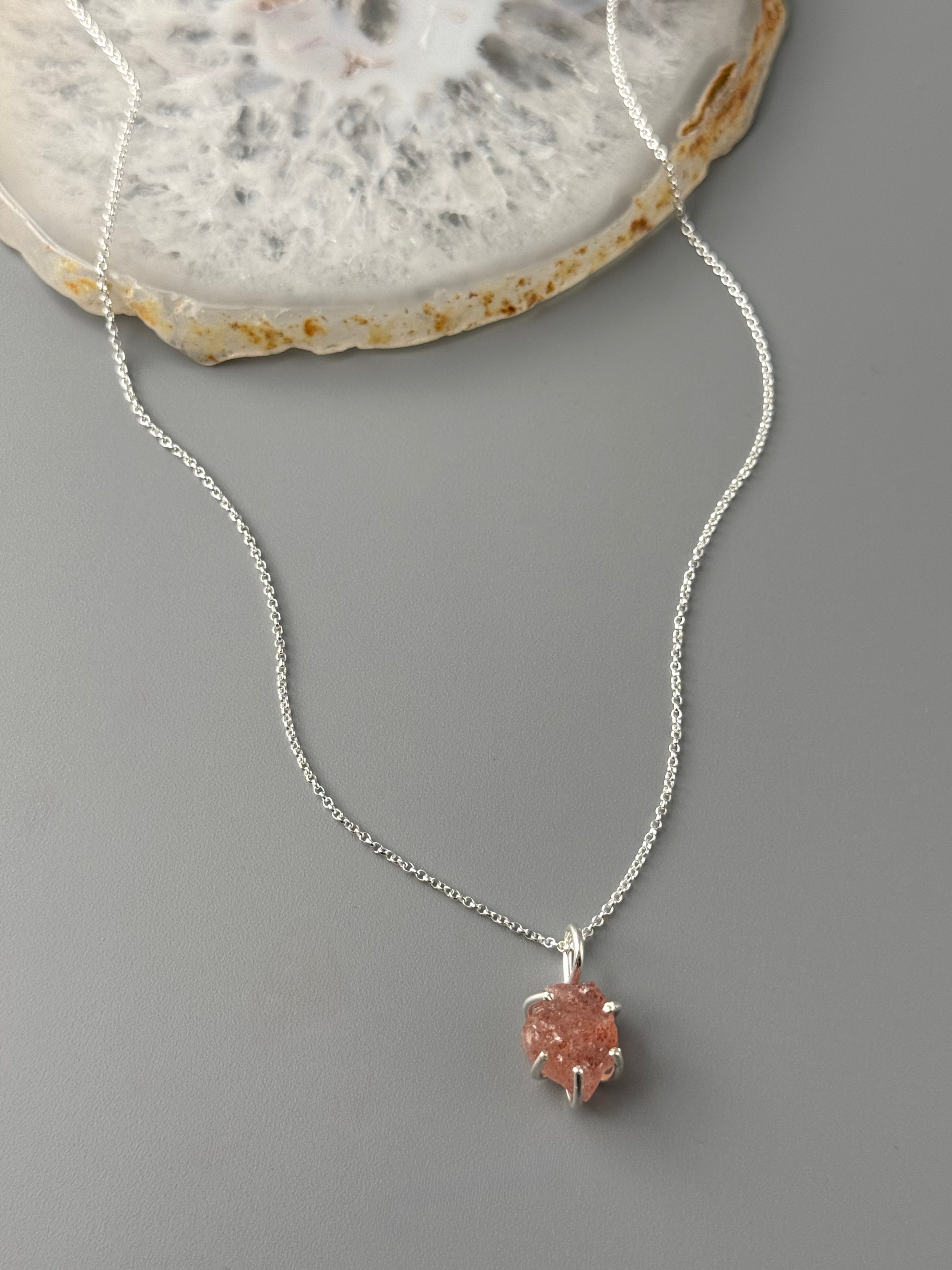 •CRADLE• rose quartz + silver necklace (18" long)
