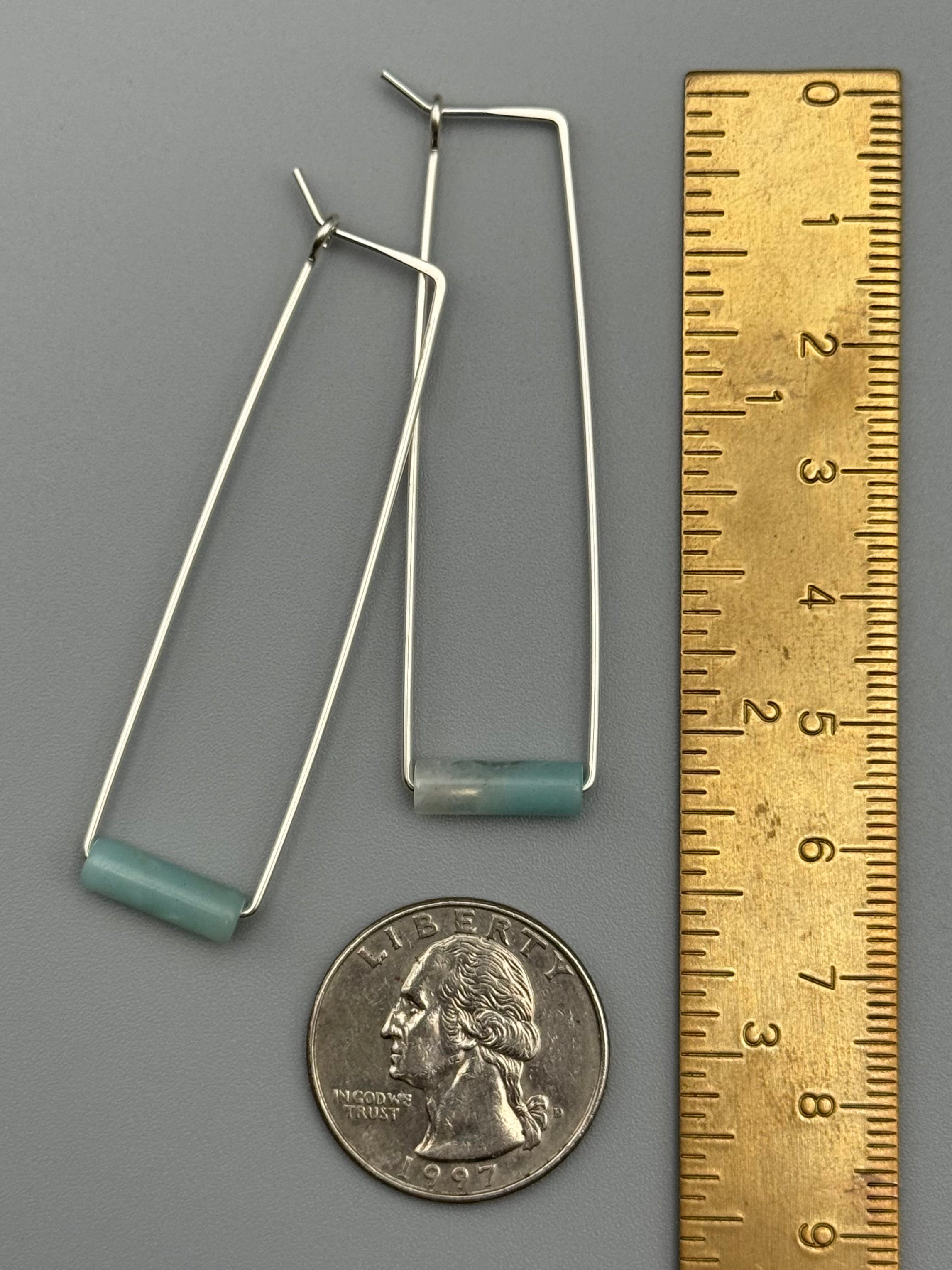 •RECTANGLE TUBE HOOP• aquamarine + silver earrings