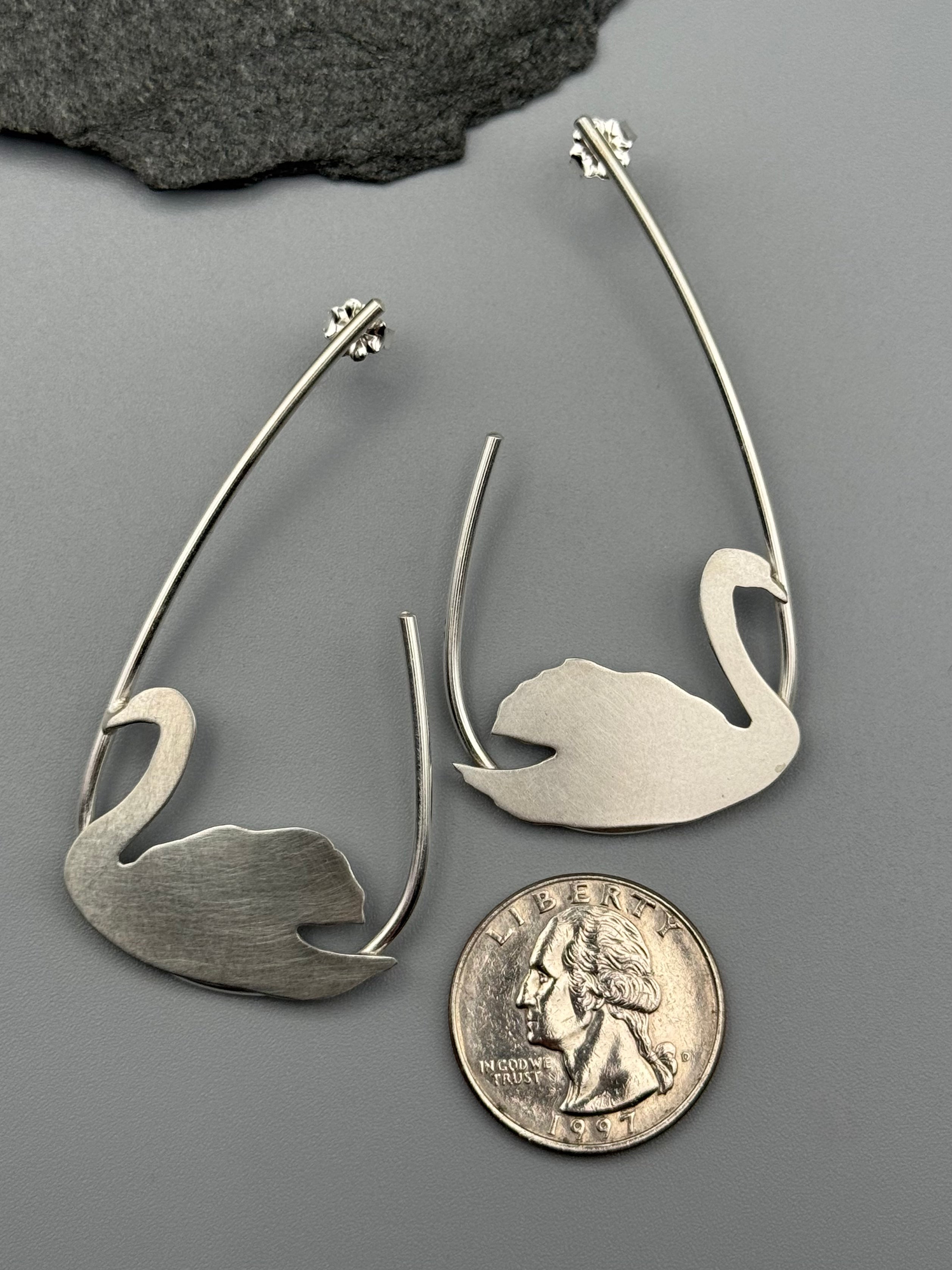 •SWAN• silver post earrings