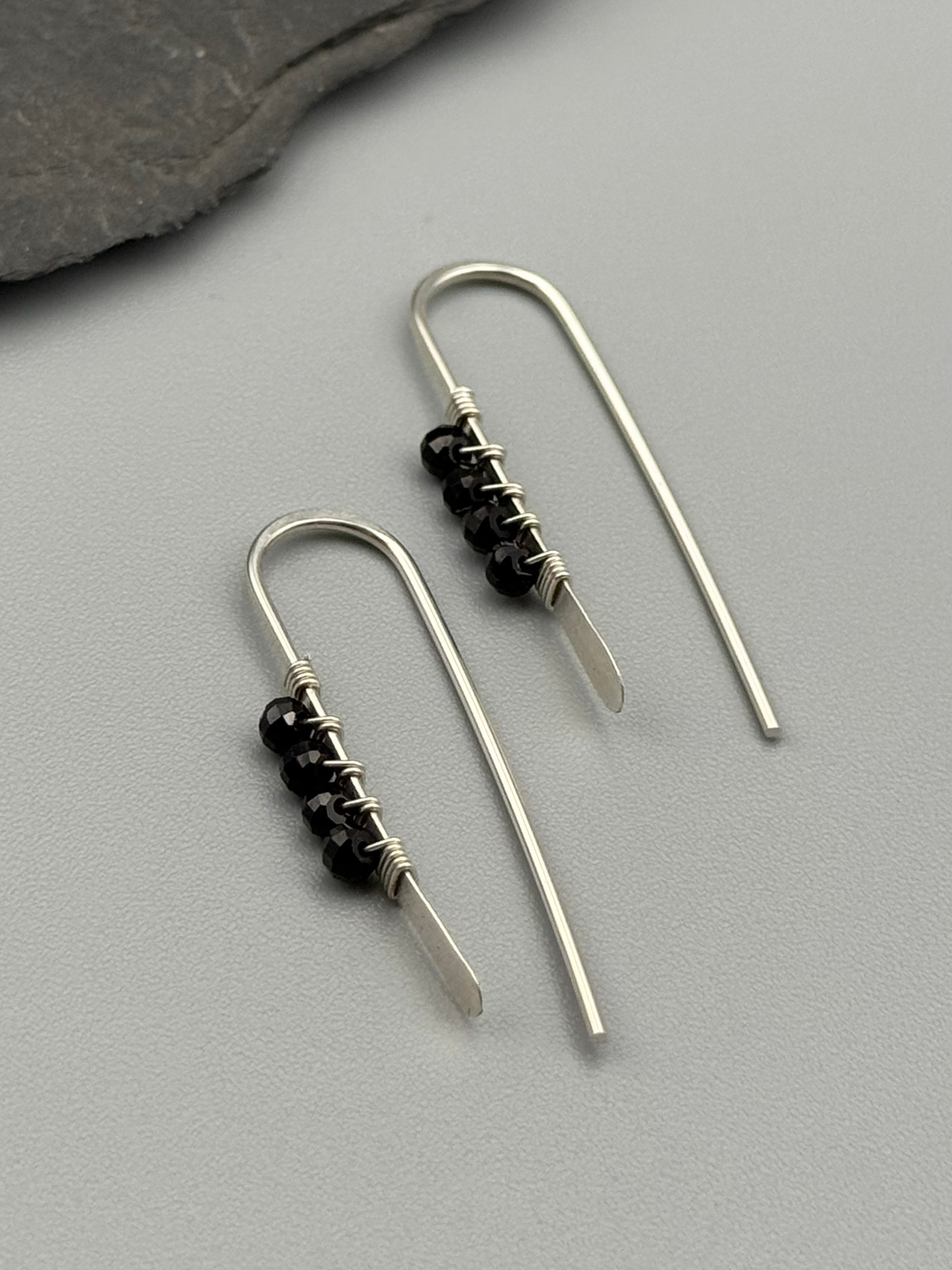 •PETITE THREADER• onyx + silver earrings