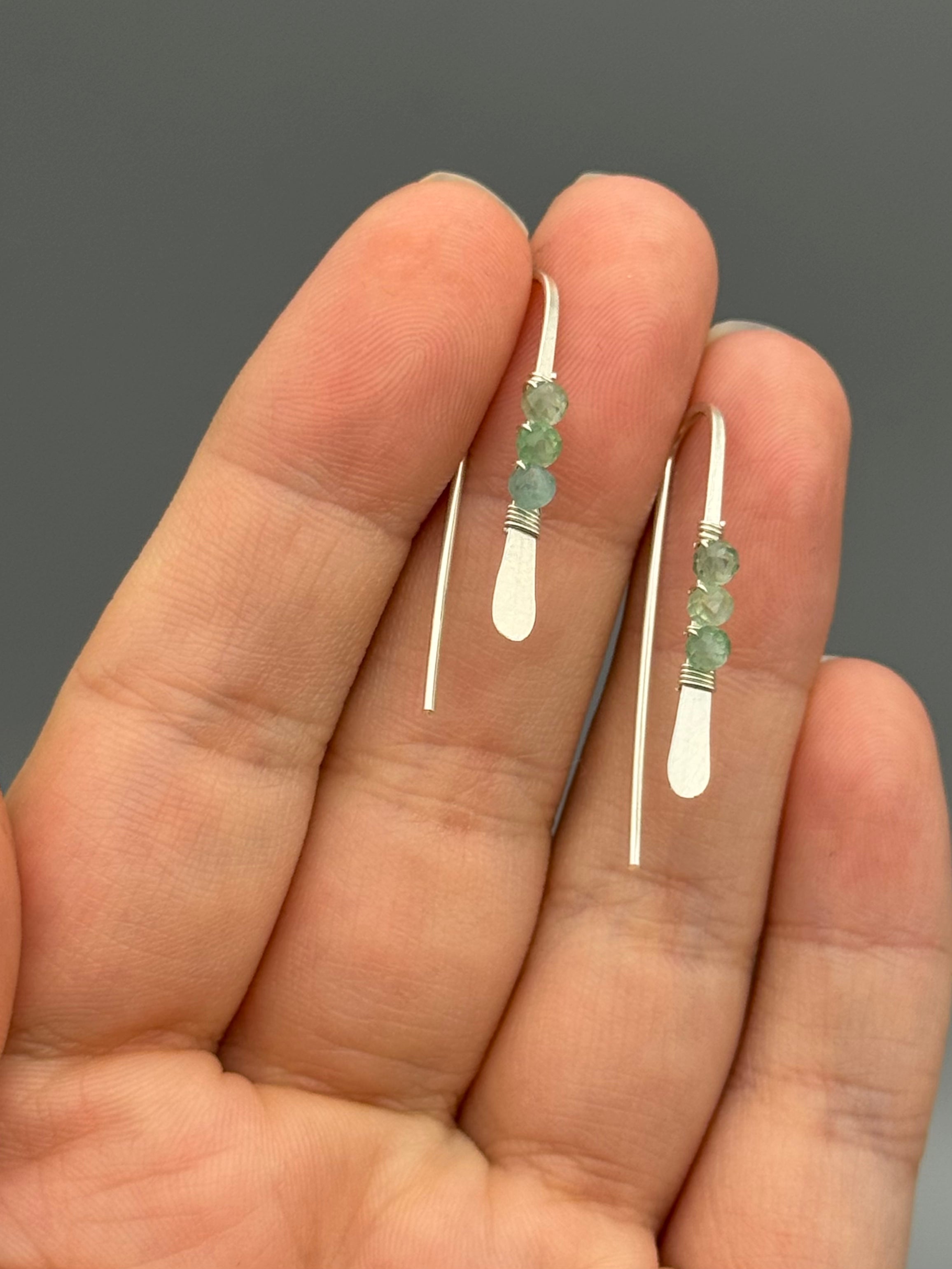 •PETITE THREADER• green apatite + silver earrings