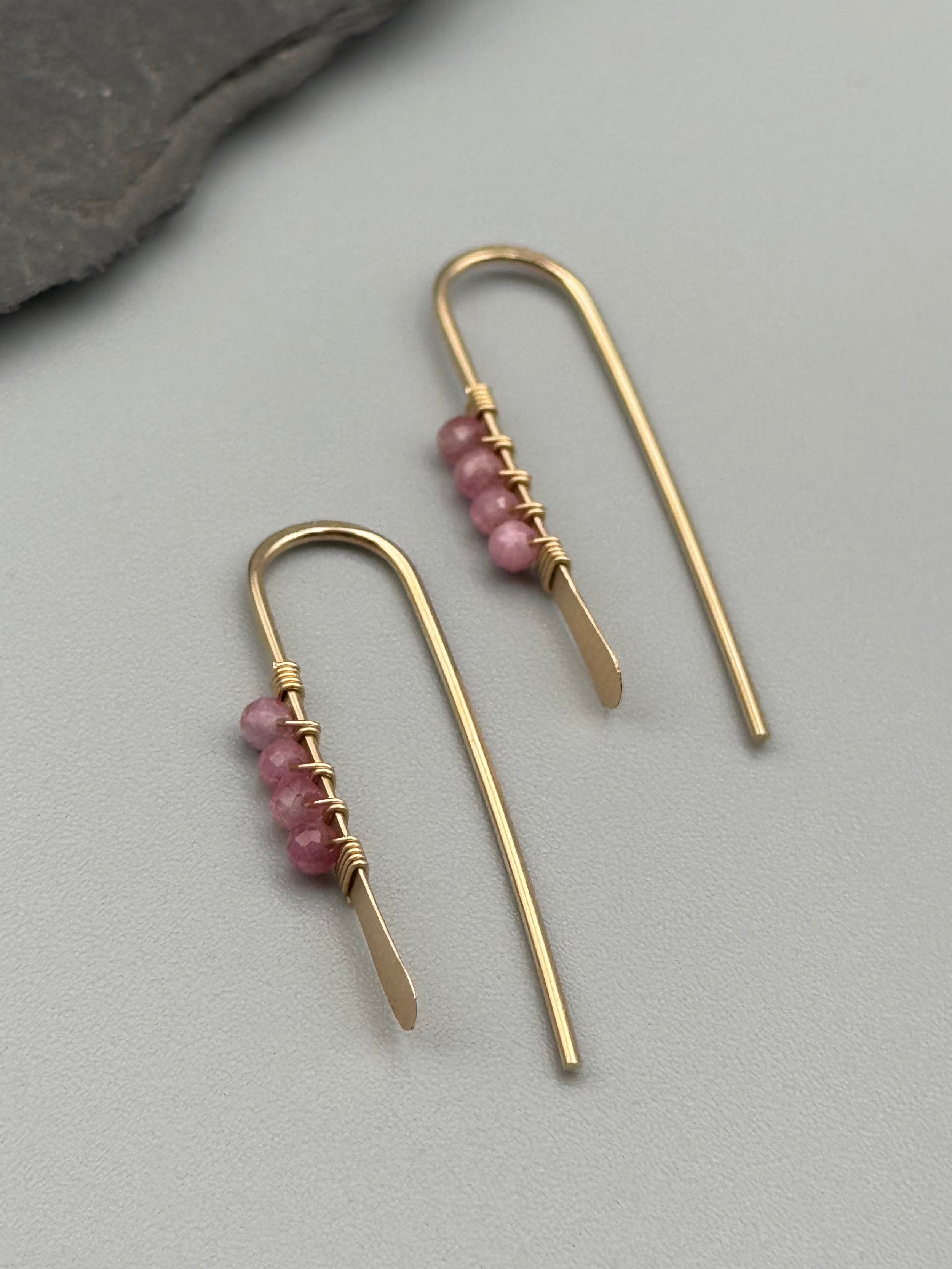 •PETITE THREADER• pink sapphire + gold earrings