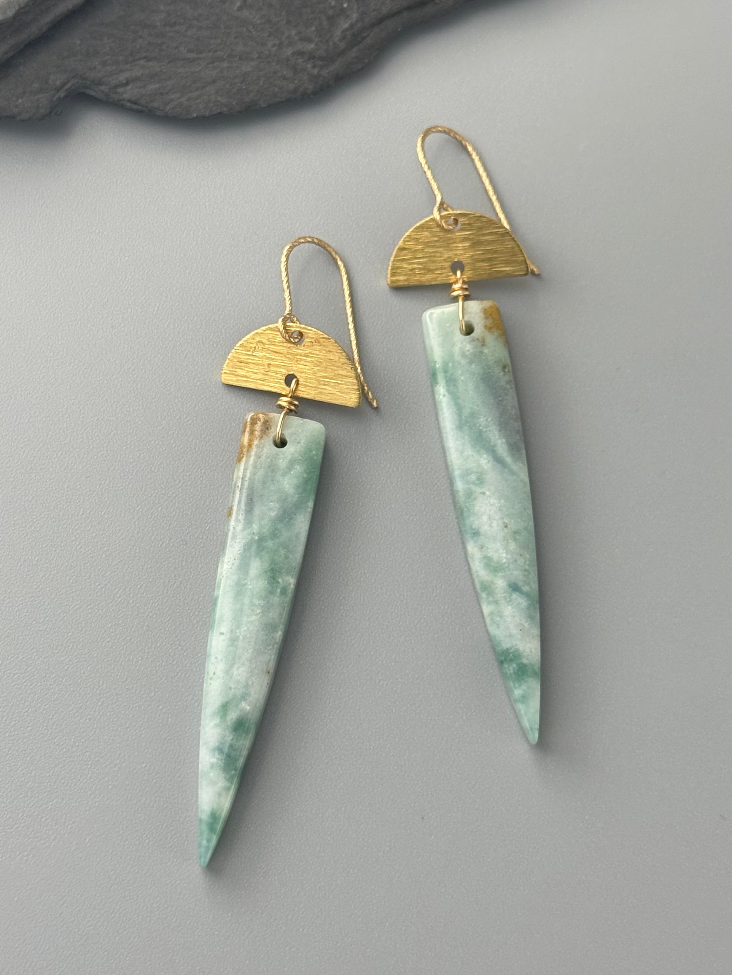 •MOON CAP• green mountain jade + gold earrings