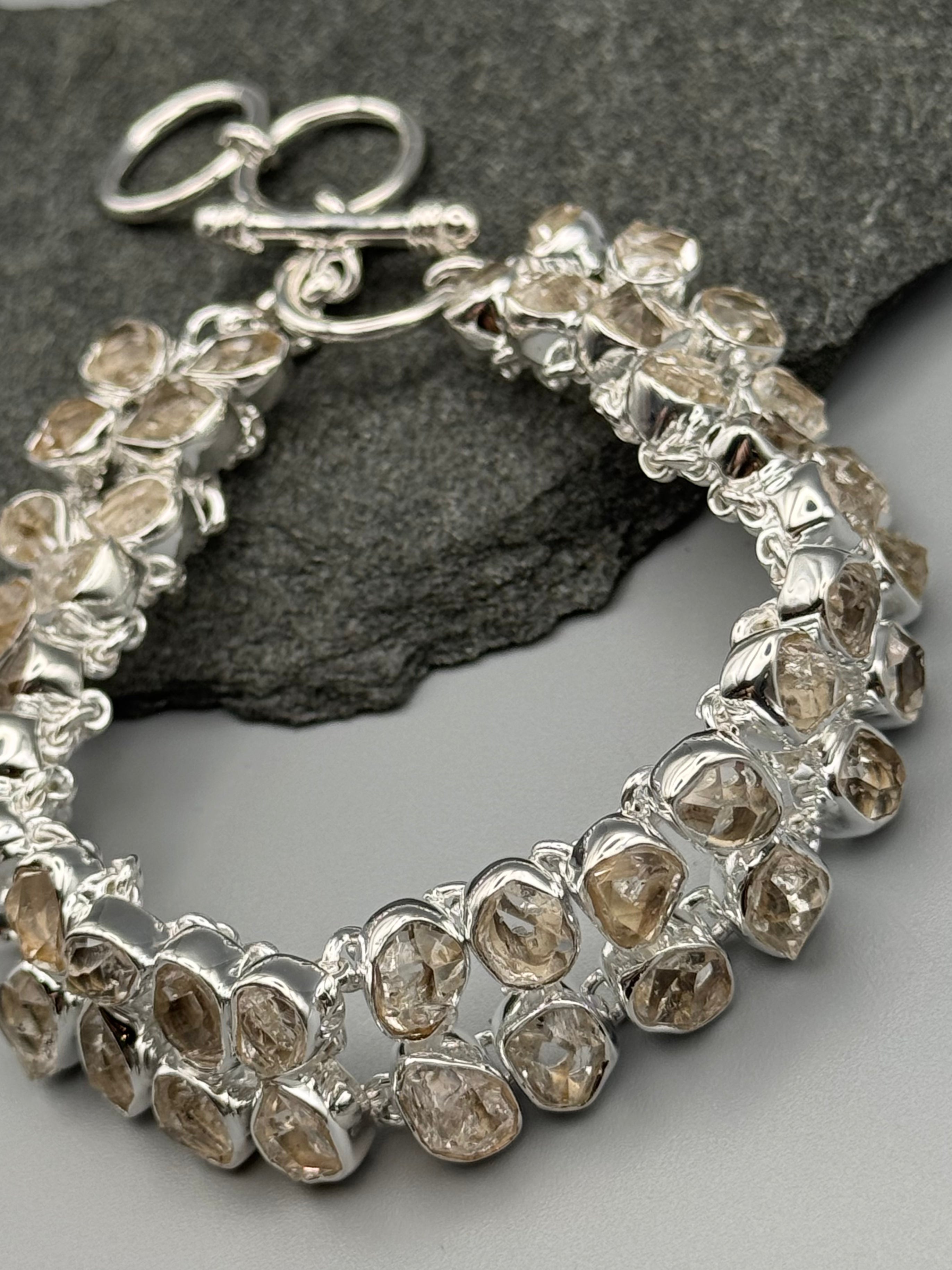 •HERKIMER DIAMOND - TWOFOLD• linked silver bracelet (7.25" - 8.5")